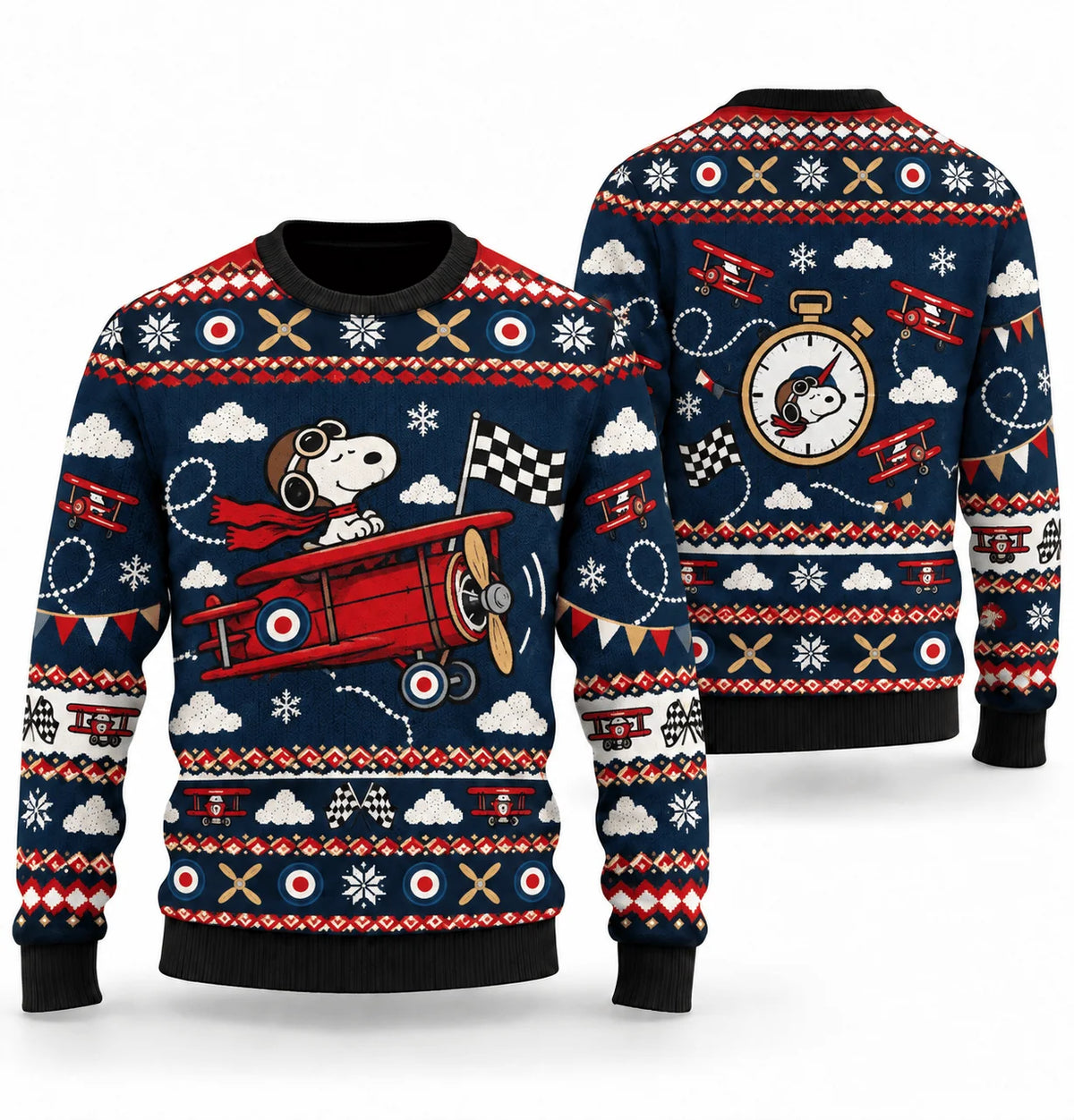 Snoopy Red Baron Race Day Ugly Christmas Sweater