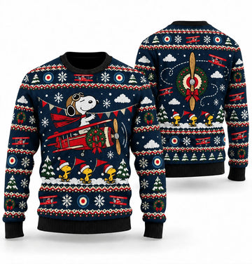 Snoopy Red Baron Holiday Parade Ugly Christmas Sweater