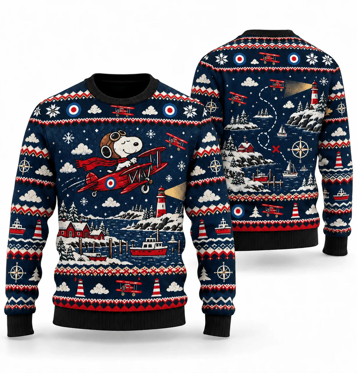 Snoopy Red Baron Harbor Patrol Ugly Christmas Sweater