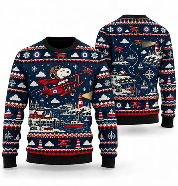 Snoopy Red Baron Harbor Patrol Ugly Christmas Sweater