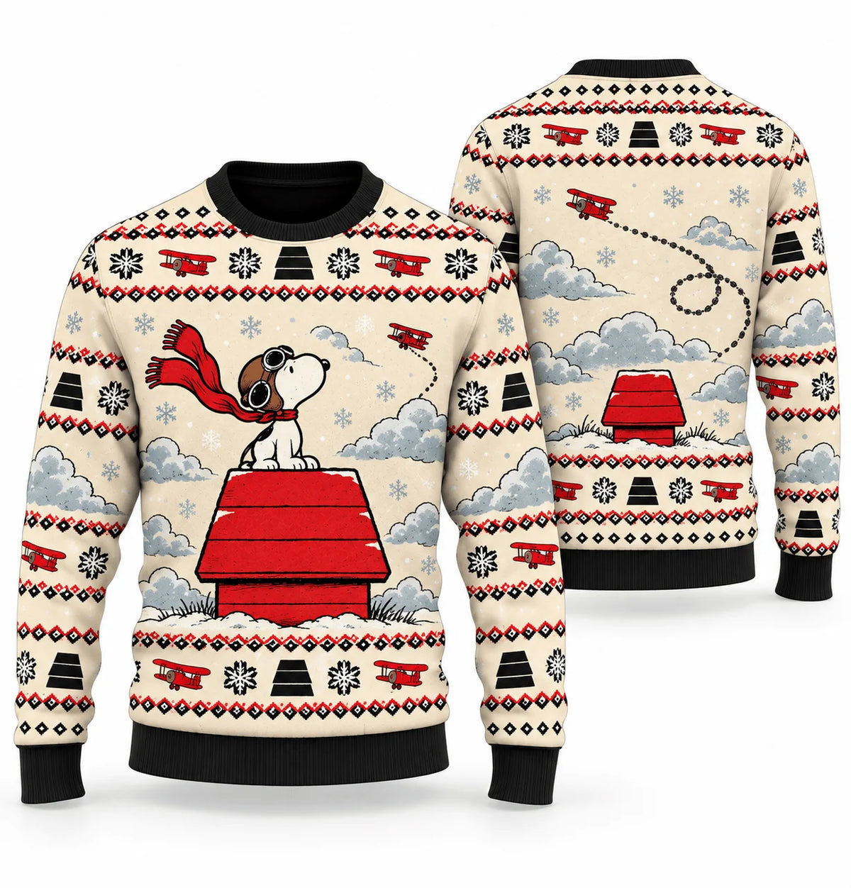 Snoopy Flying Ace Red Roof Winter Watch Ugly Christmas Sweater