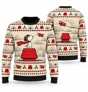 Snoopy Flying Ace Red Roof Dawn Patrol Ugly Christmas Sweater