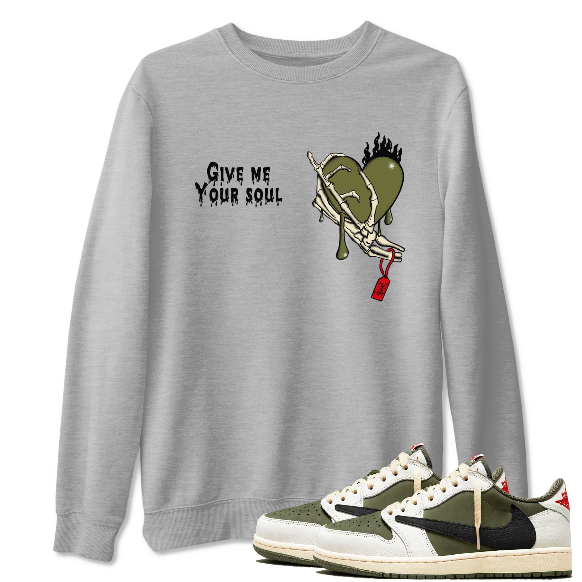 Give Me Your Soul Sneaker Tees - Air Jordan 1 Travis Scott Medium Olive