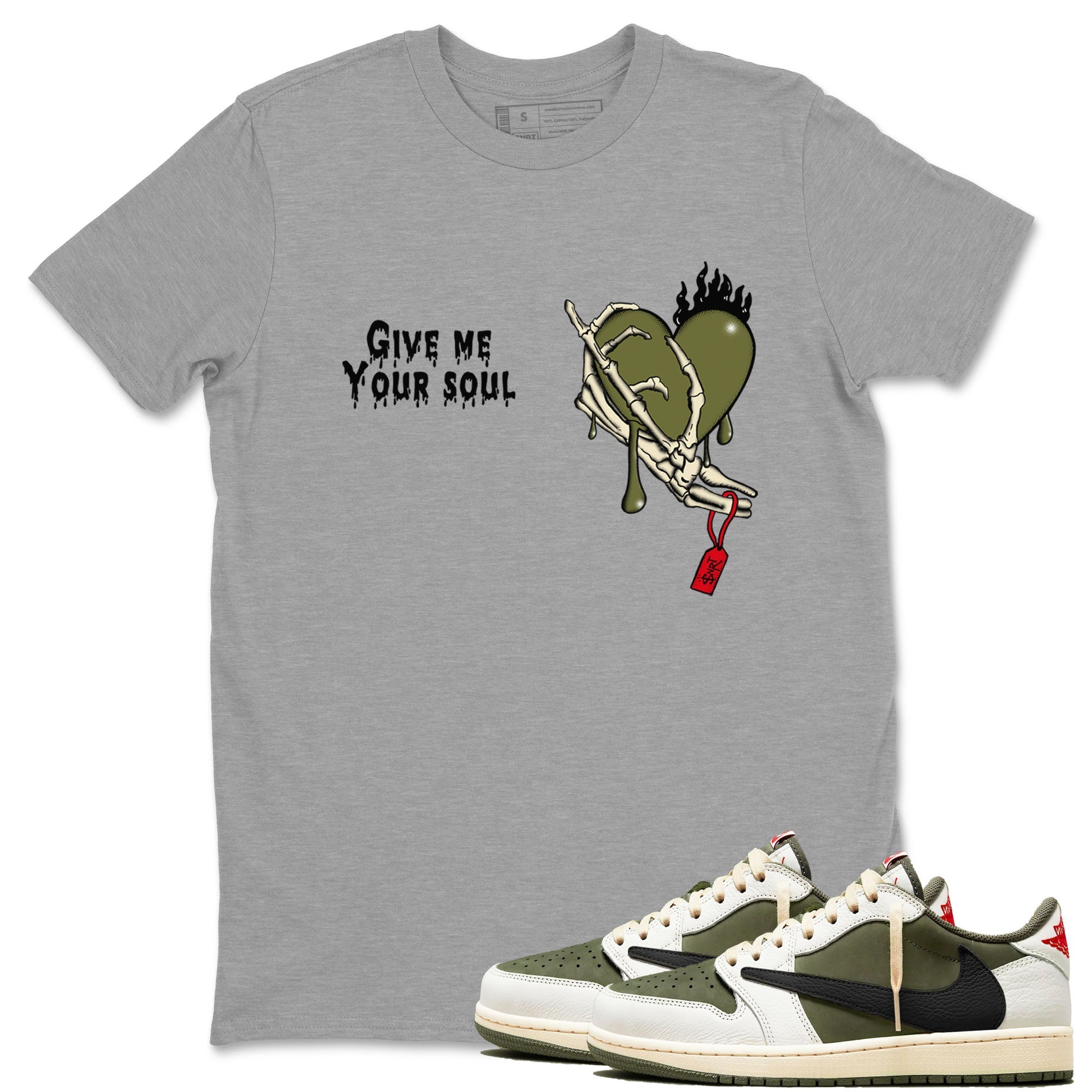 Give Me Your Soul Sneaker Tees - Air Jordan 1 Travis Scott Medium Olive