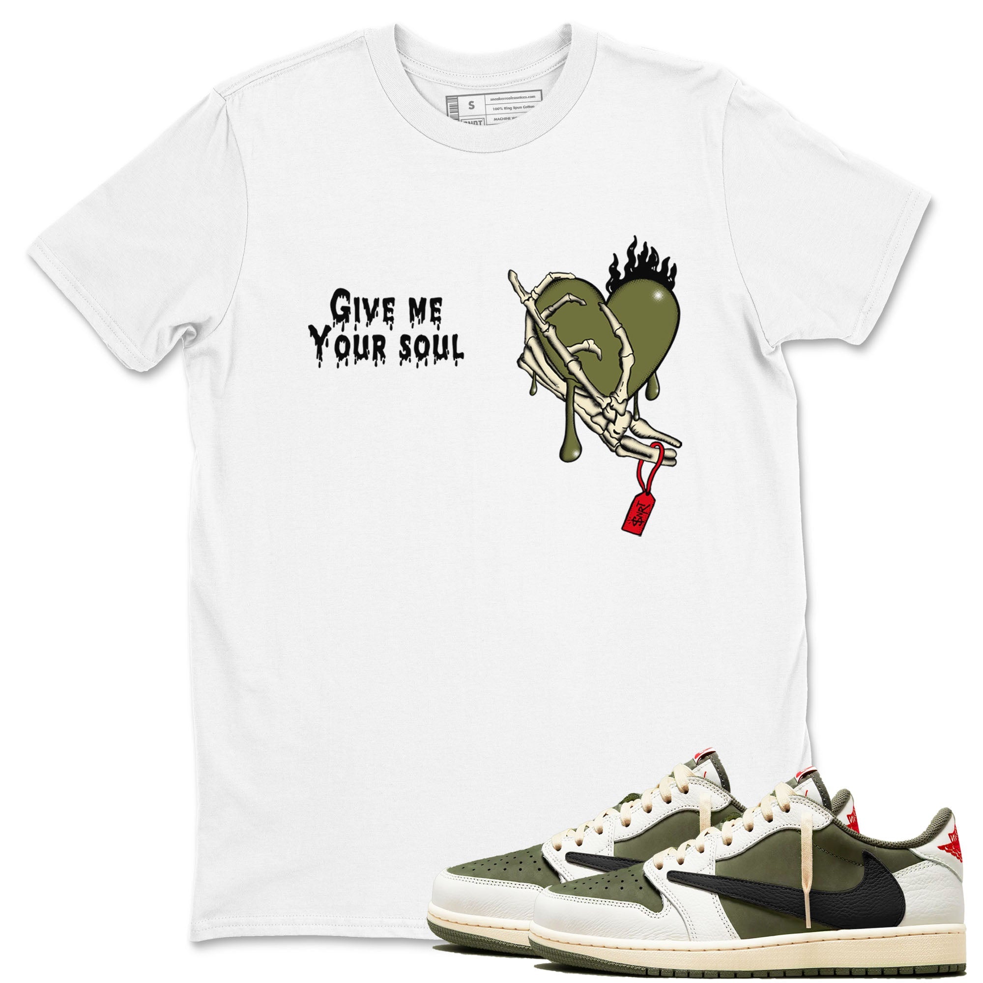 Give Me Your Soul Sneaker Tees - Air Jordan 1 Travis Scott Medium Olive