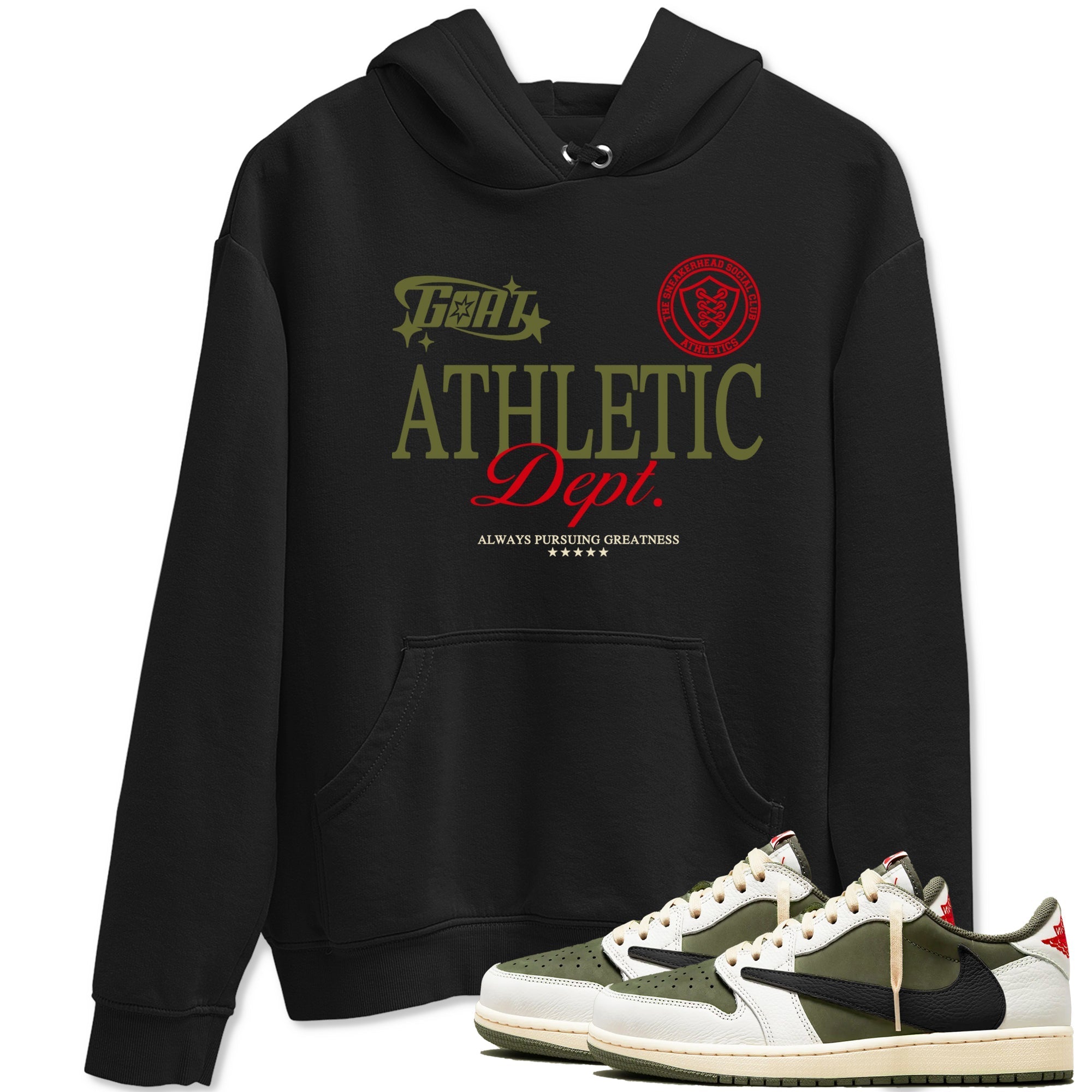 Goat Athletic Dept Sneaker Tees - Air Jordan 1 Travis Scott Medium Olive