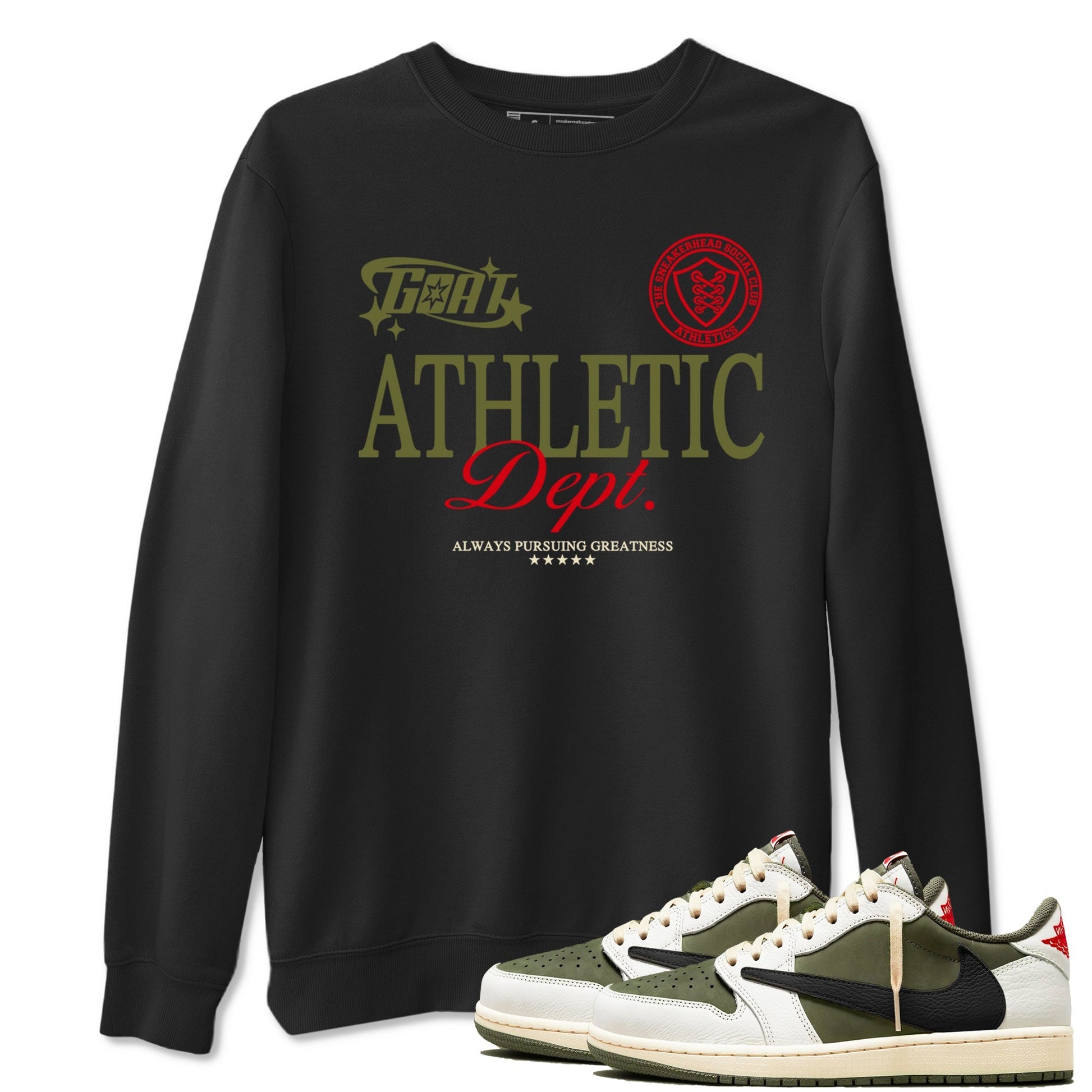 Goat Athletic Dept Sneaker Tees - Air Jordan 1 Travis Scott Medium Olive