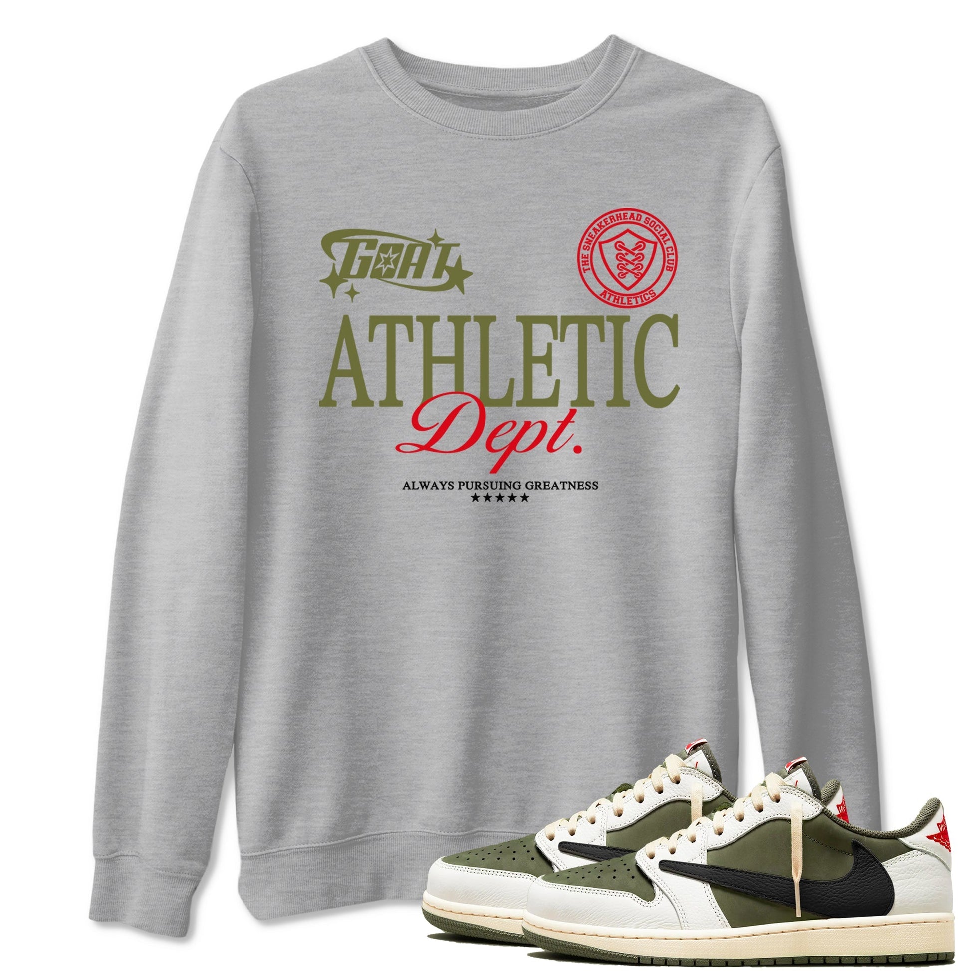 Goat Athletic Dept Sneaker Tees - Air Jordan 1 Travis Scott Medium Olive