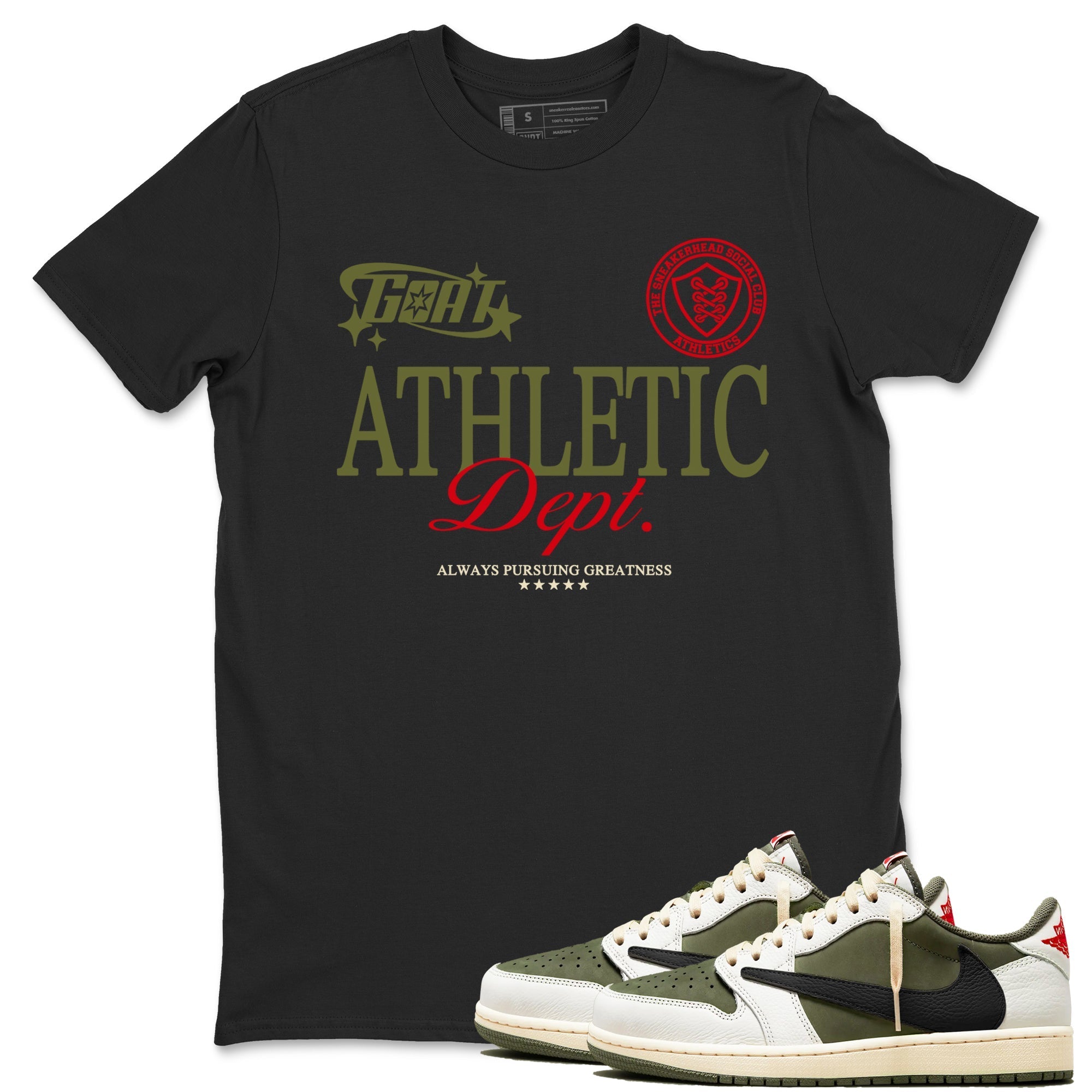 Goat Athletic Dept Sneaker Tees - Air Jordan 1 Travis Scott Medium Olive