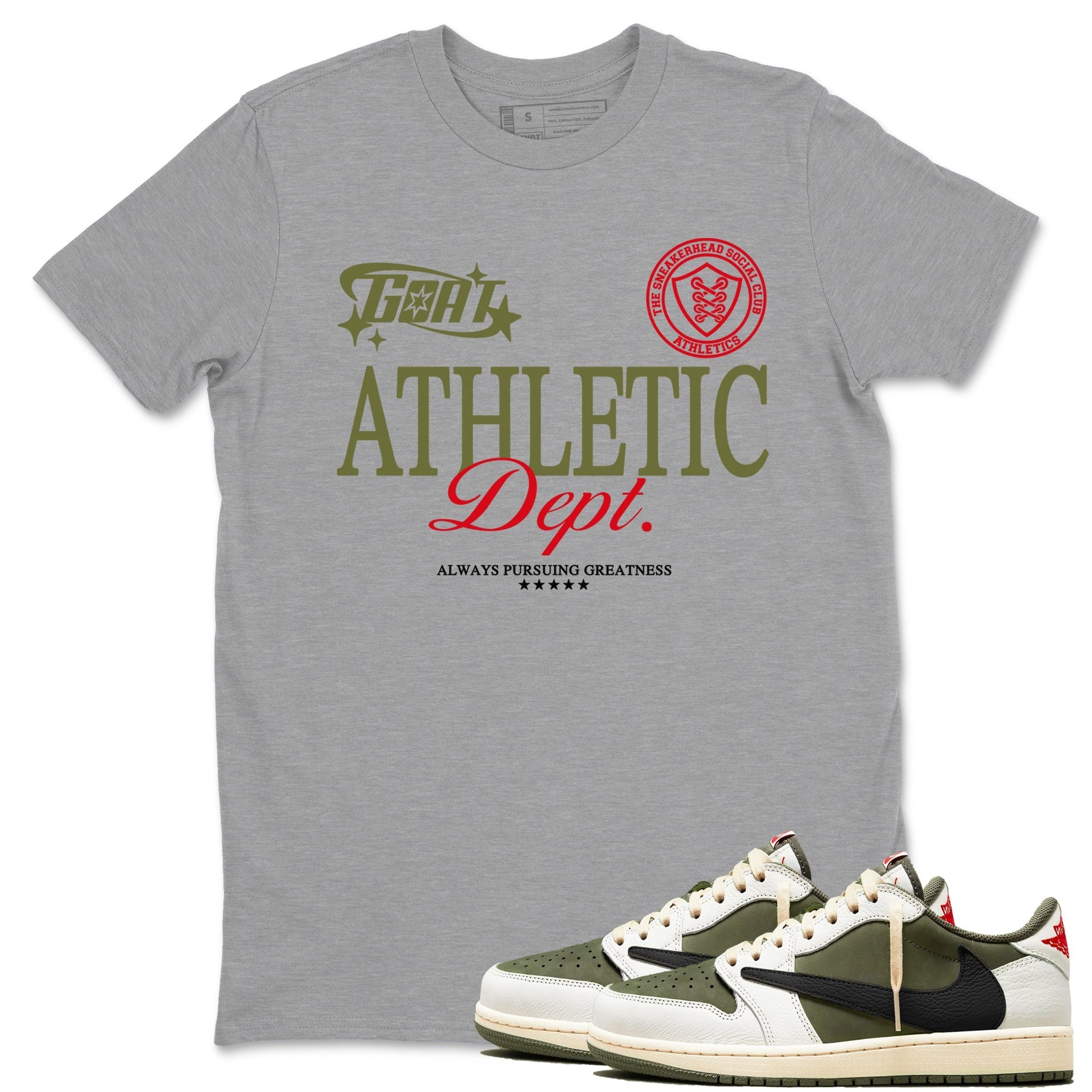 Goat Athletic Dept Sneaker Tees - Air Jordan 1 Travis Scott Medium Olive