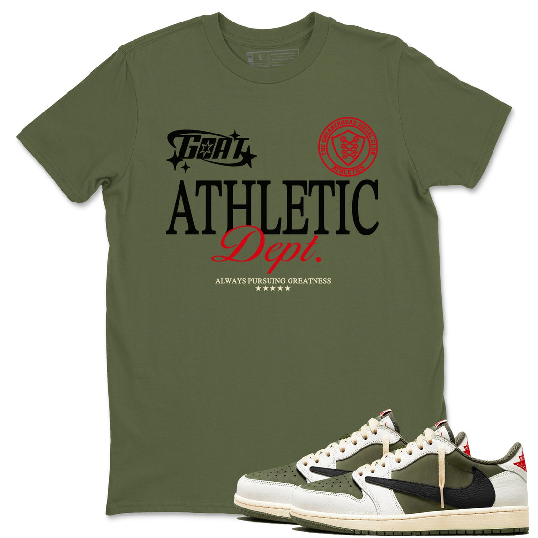 Goat Athletic Dept Sneaker Tees - Air Jordan 1 Travis Scott Medium Olive