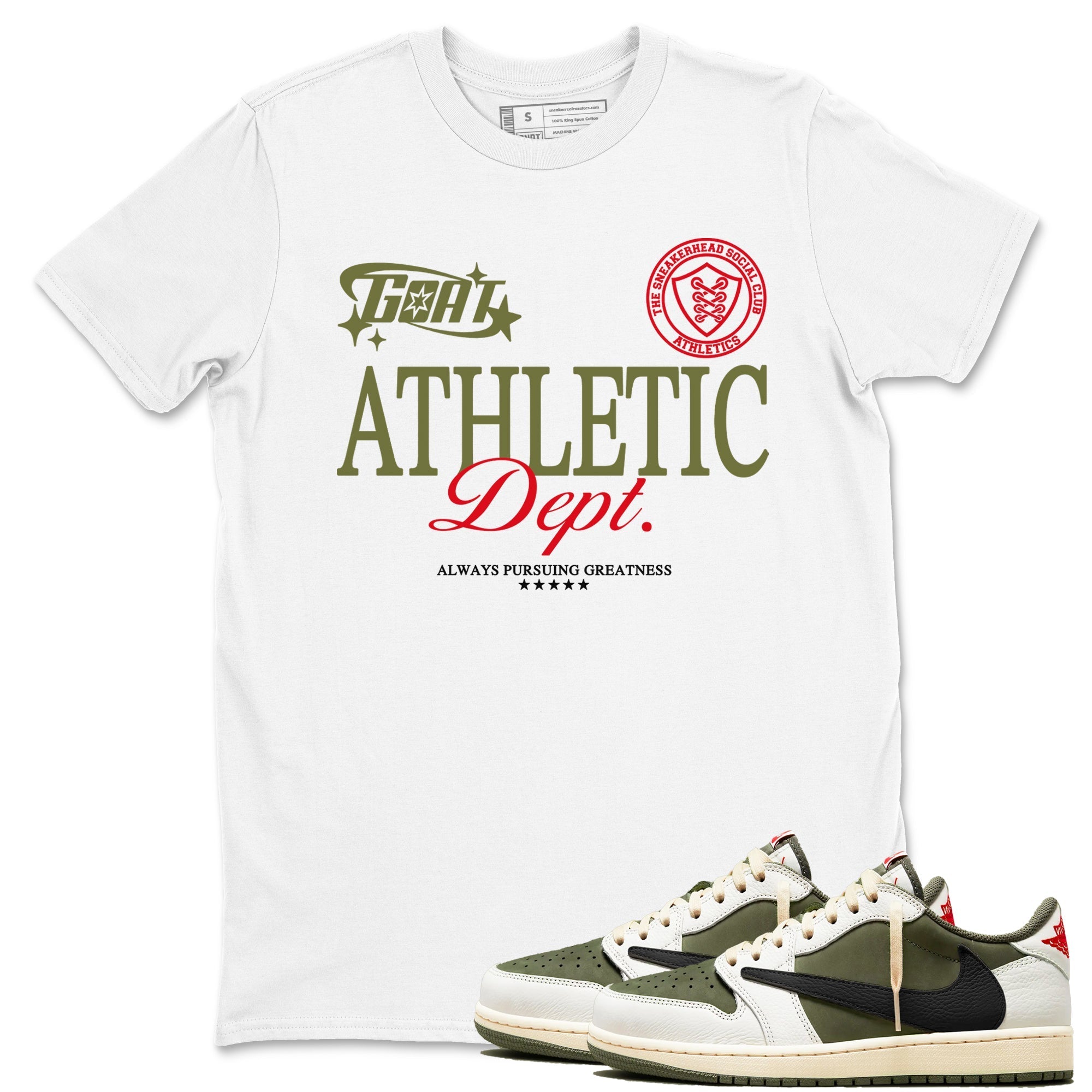 Goat Athletic Dept Sneaker Tees - Air Jordan 1 Travis Scott Medium Olive