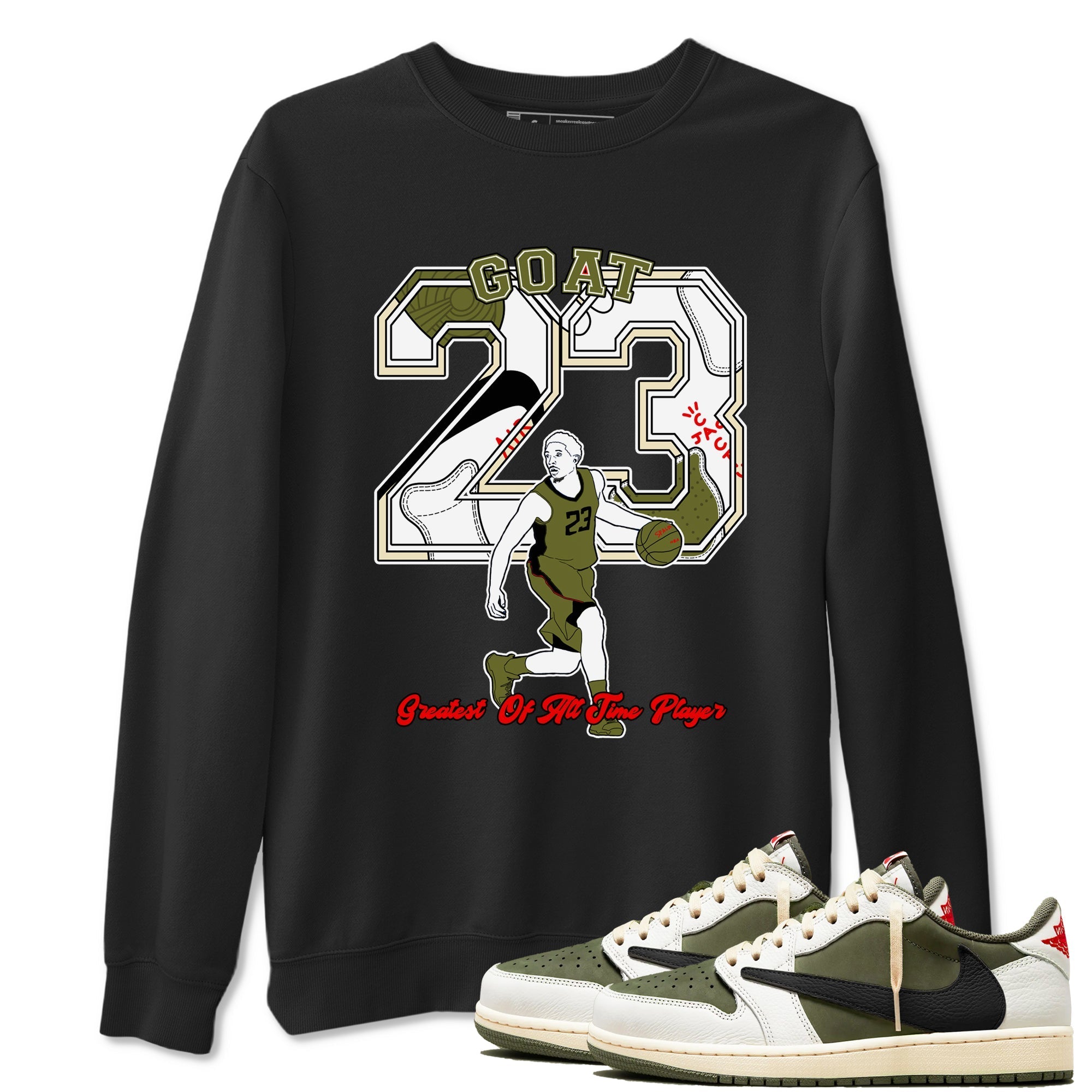 Goat Player Sneaker Tees - Air Jordan 1 Travis Scott Medium Olive