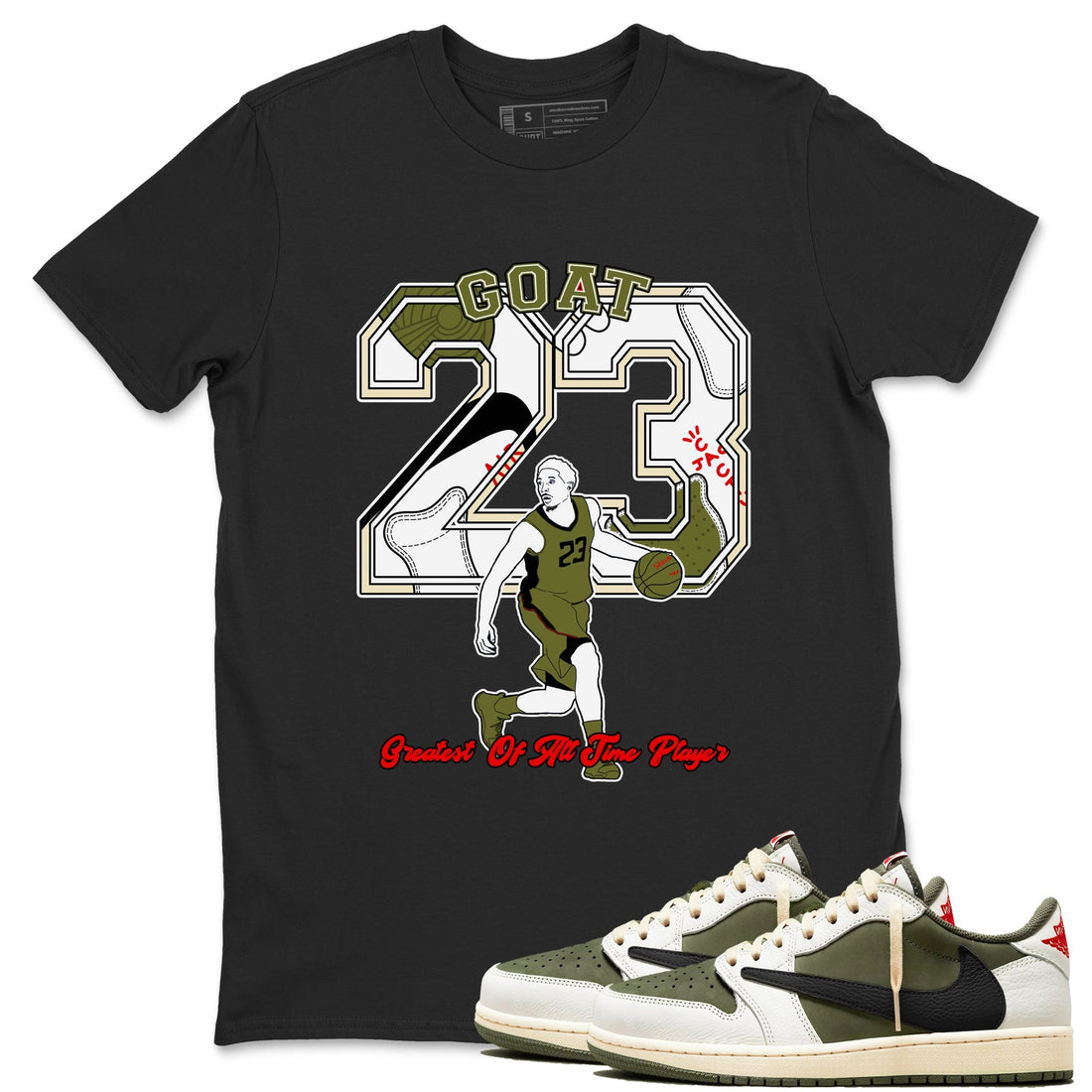 Goat Player Sneaker Tees - Air Jordan 1 Travis Scott Medium Olive