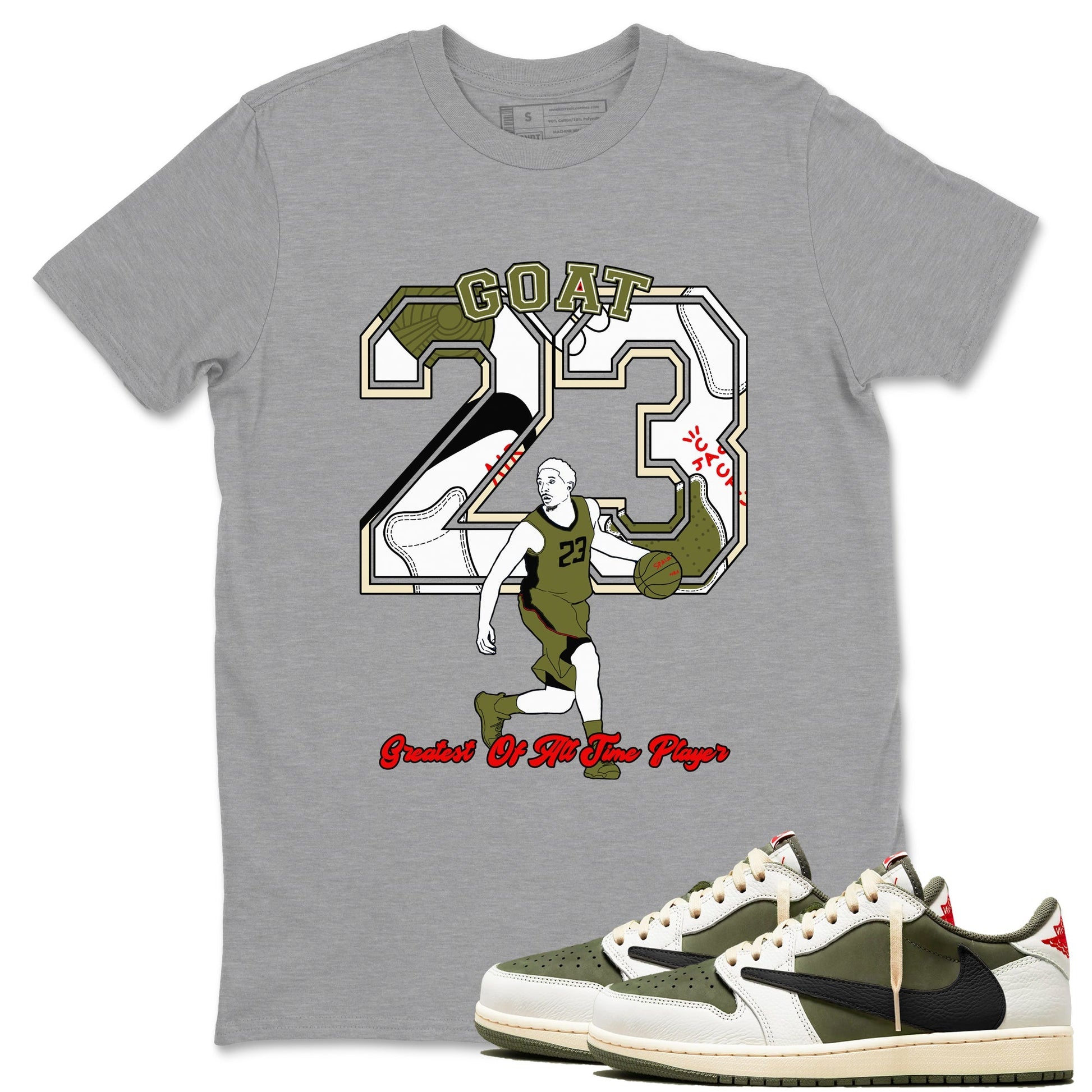 Goat Player Sneaker Tees - Air Jordan 1 Travis Scott Medium Olive