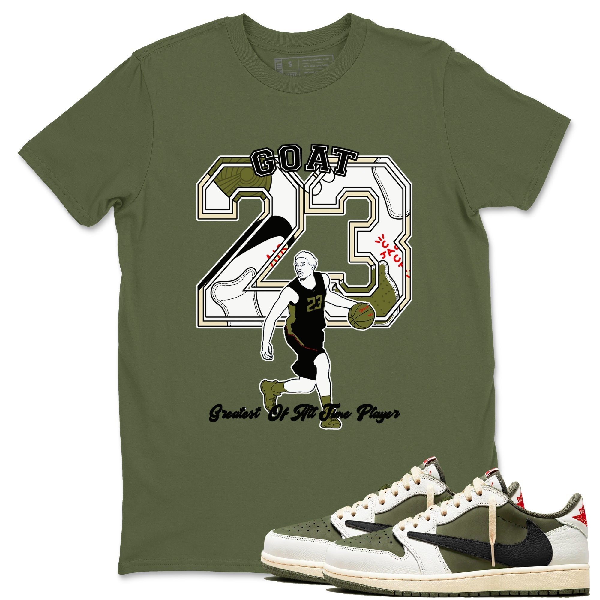 Goat Player Sneaker Tees - Air Jordan 1 Travis Scott Medium Olive