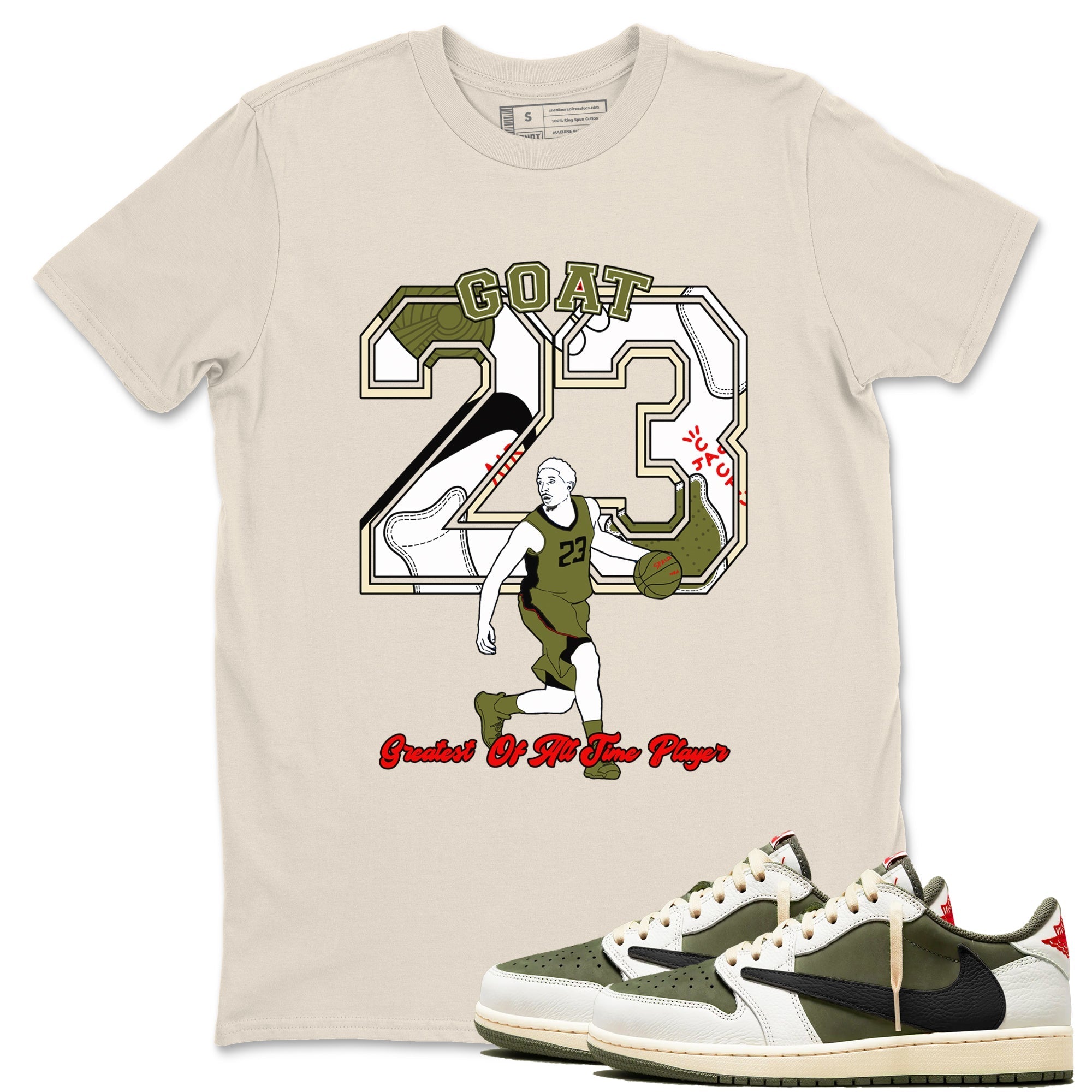 Goat Player Sneaker Tees - Air Jordan 1 Travis Scott Medium Olive