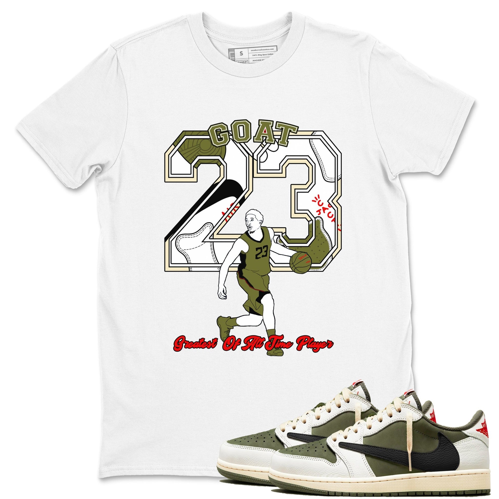 Goat Player Sneaker Tees - Air Jordan 1 Travis Scott Medium Olive