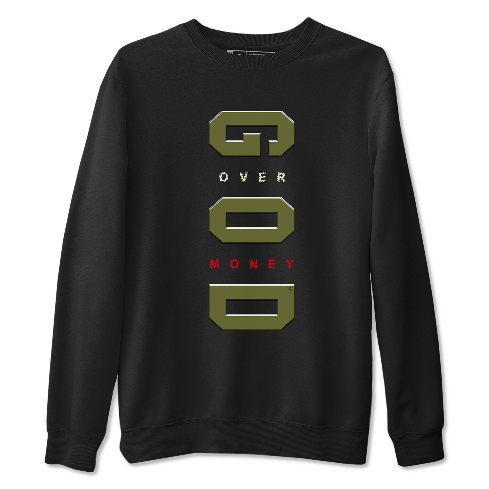 God Over Money Sneaker Tees - Air Jordan 1 Travis Scott Medium Olive