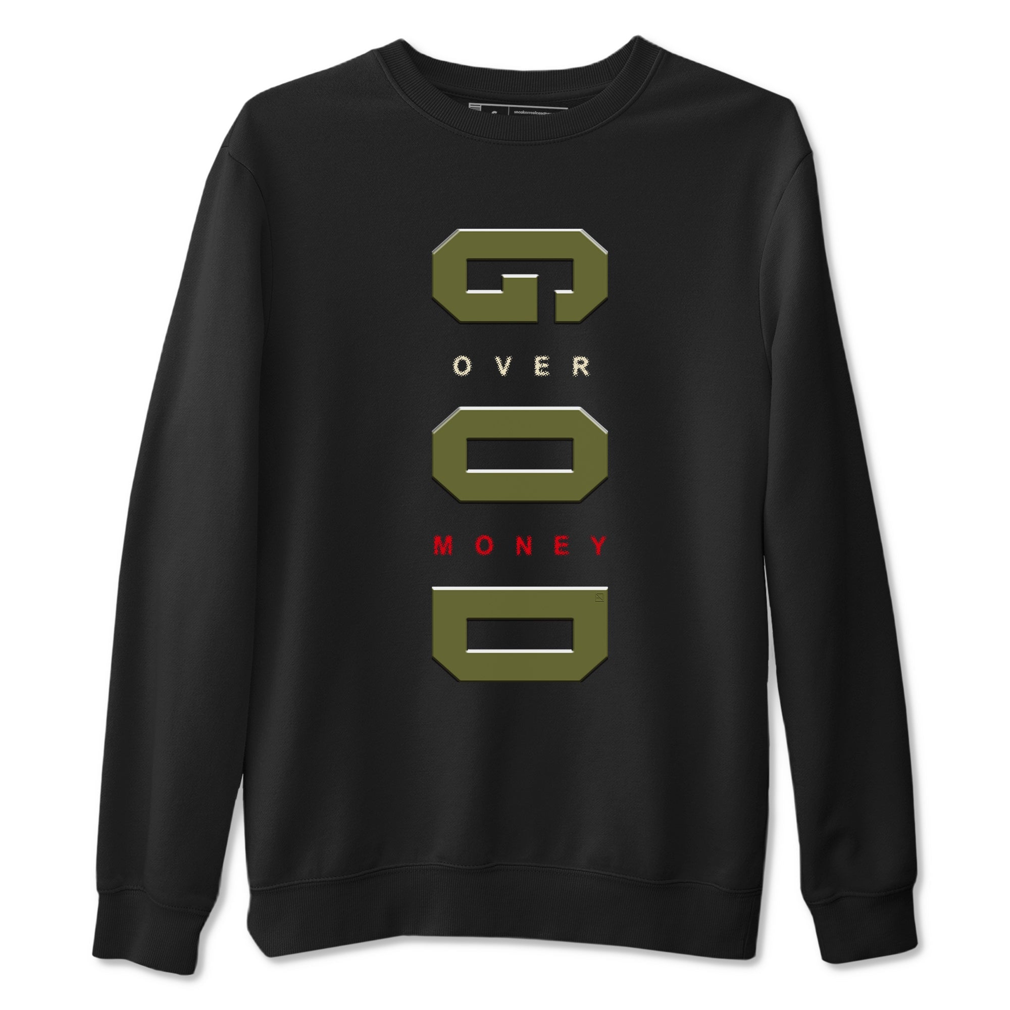 God Over Money Sneaker Tees - Air Jordan 1 Travis Scott Medium Olive