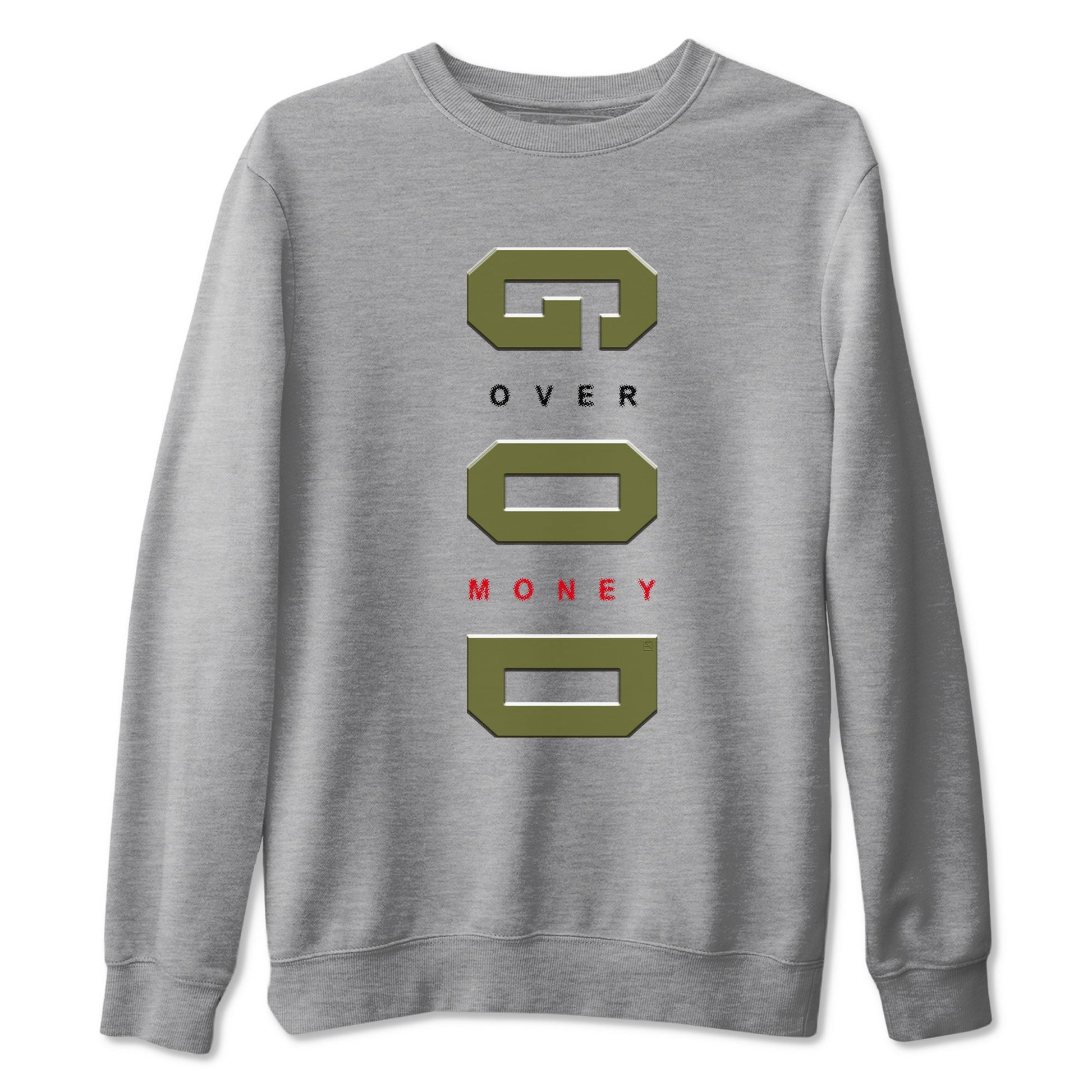 God Over Money Sneaker Tees - Air Jordan 1 Travis Scott Medium Olive