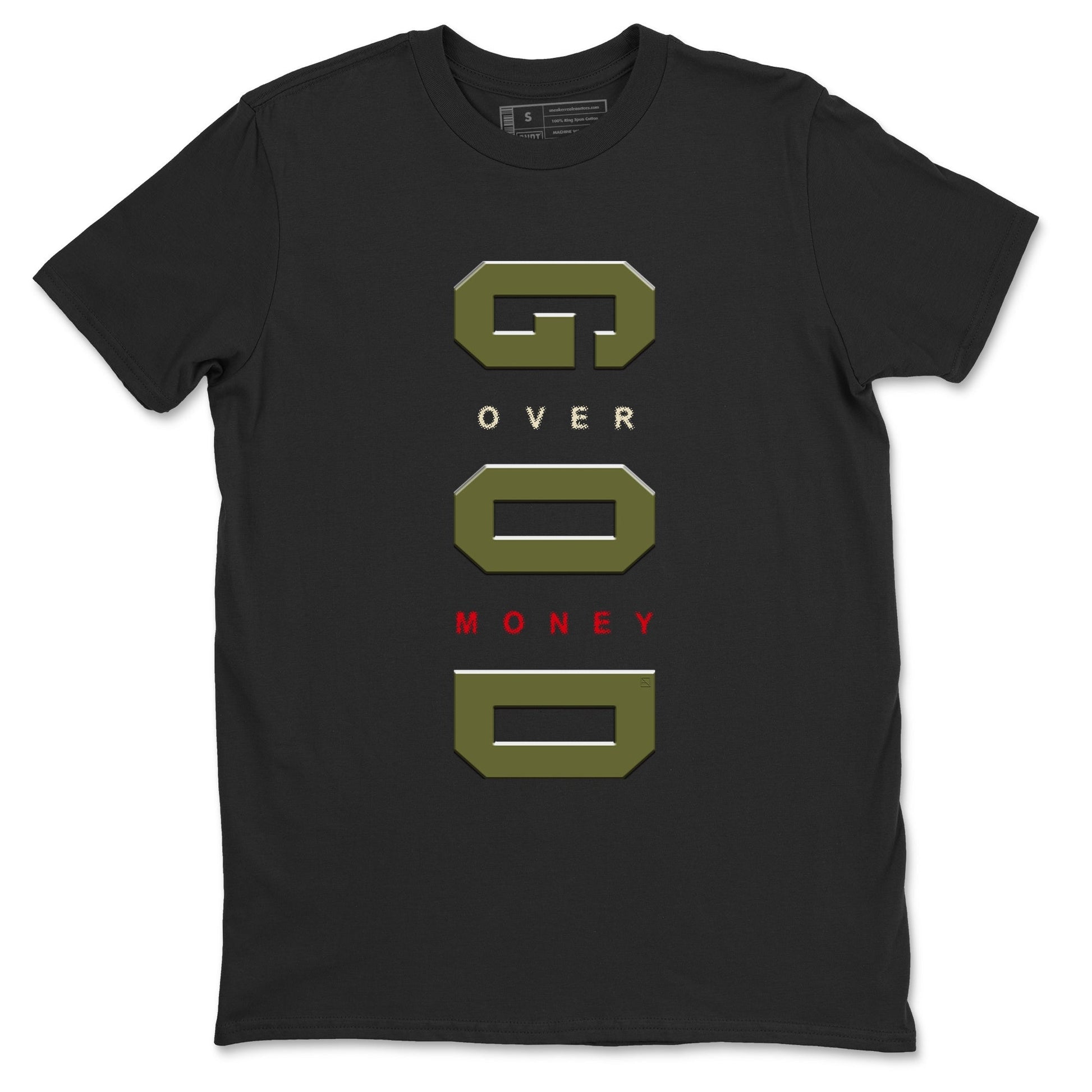 God Over Money Sneaker Tees - Air Jordan 1 Travis Scott Medium Olive