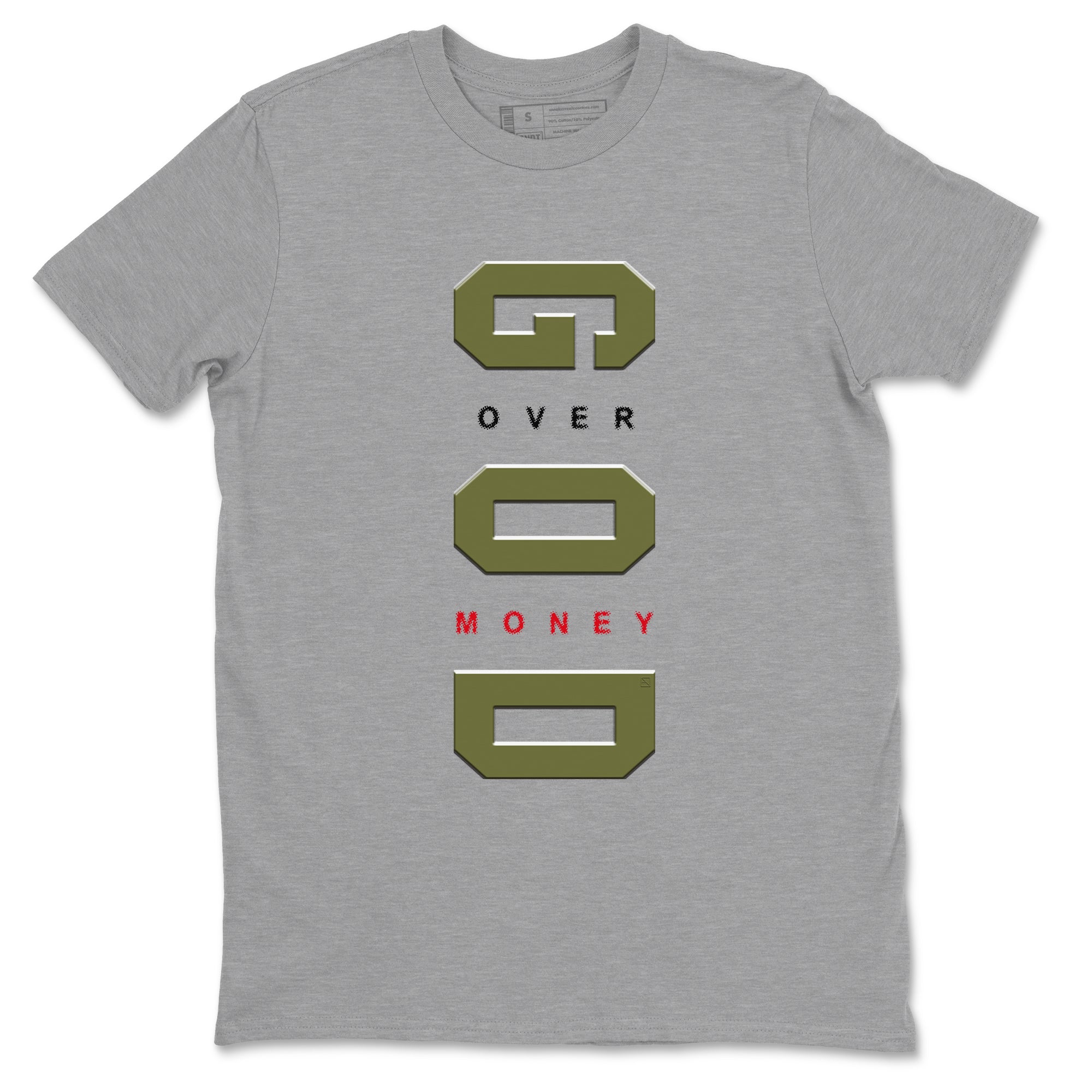 God Over Money Sneaker Tees - Air Jordan 1 Travis Scott Medium Olive