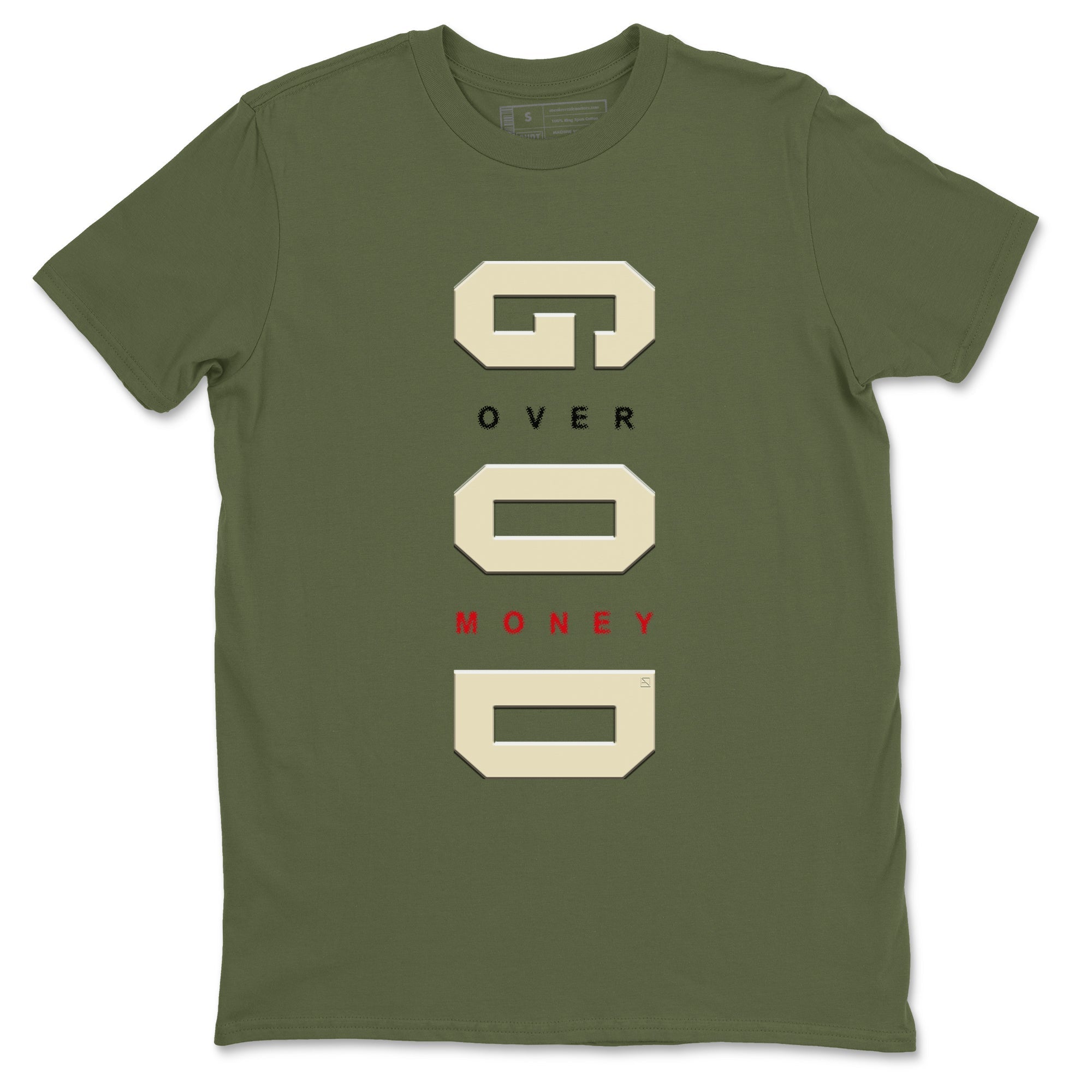 God Over Money Sneaker Tees - Air Jordan 1 Travis Scott Medium Olive
