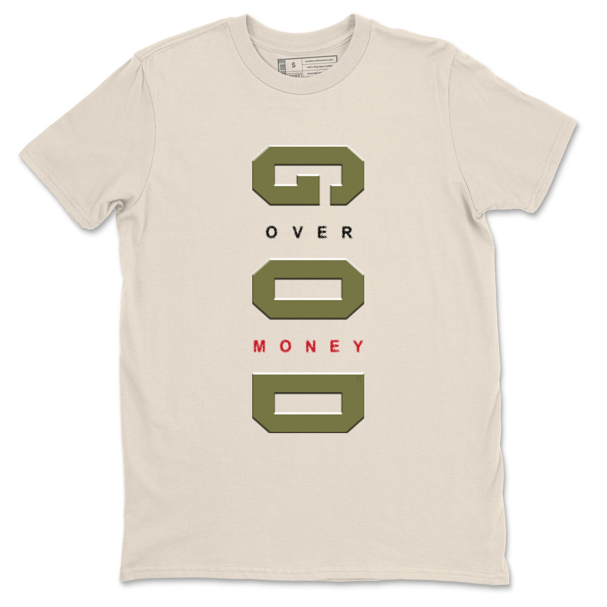 God Over Money Sneaker Tees - Air Jordan 1 Travis Scott Medium Olive