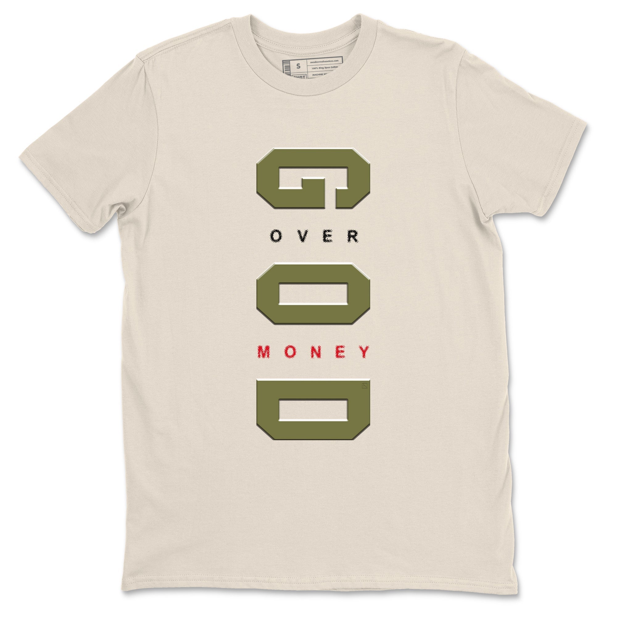 God Over Money Sneaker Tees - Air Jordan 1 Travis Scott Medium Olive