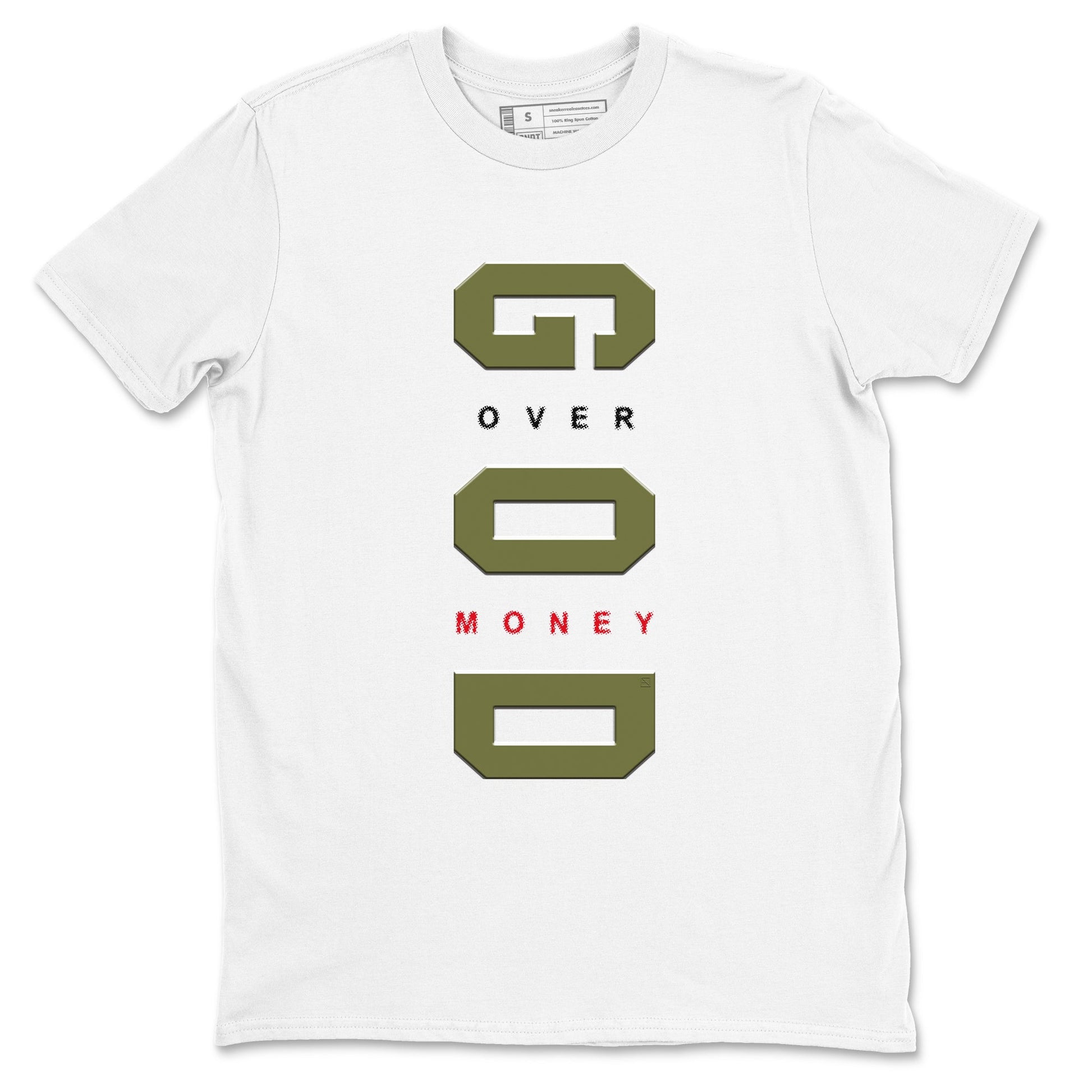 God Over Money Sneaker Tees - Air Jordan 1 Travis Scott Medium Olive