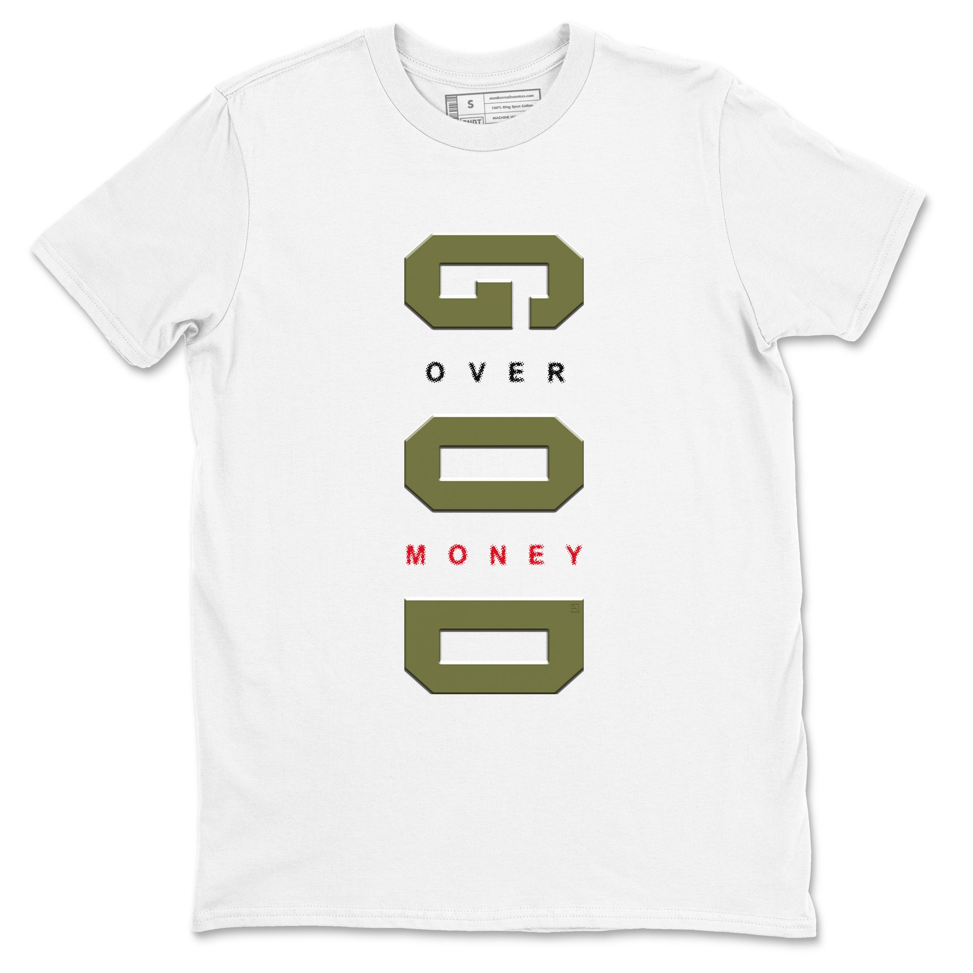 God Over Money Sneaker Tees - Air Jordan 1 Travis Scott Medium Olive