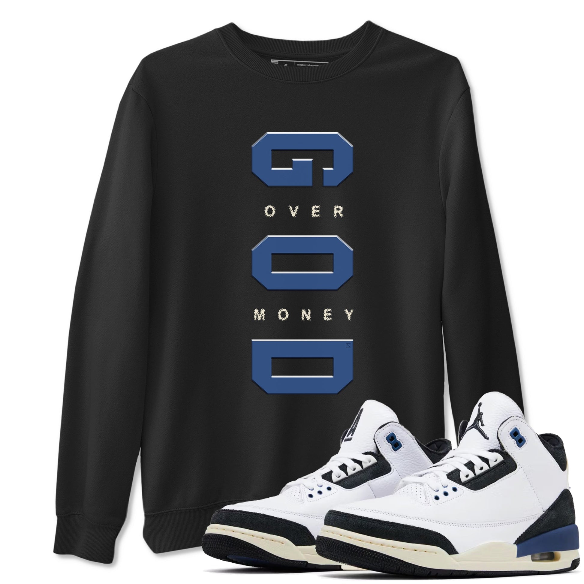 God Over Money Sneaker Tees - Air Jordan 3 A Ma Maniere x Diffused Blue