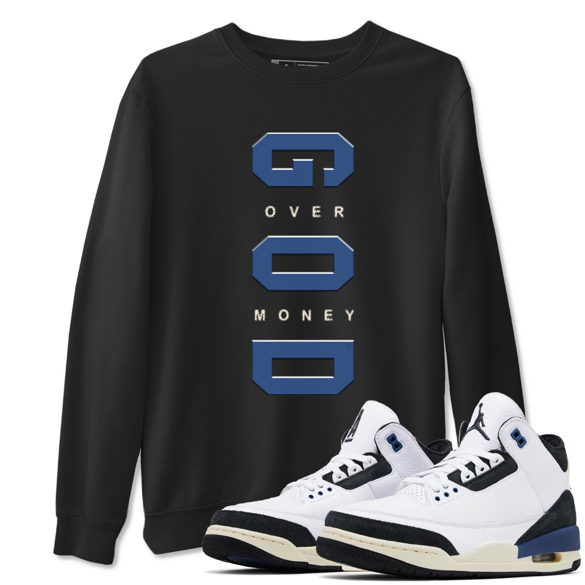 God Over Money Sneaker Tees - Air Jordan 3 A Ma Maniere x Diffused Blue