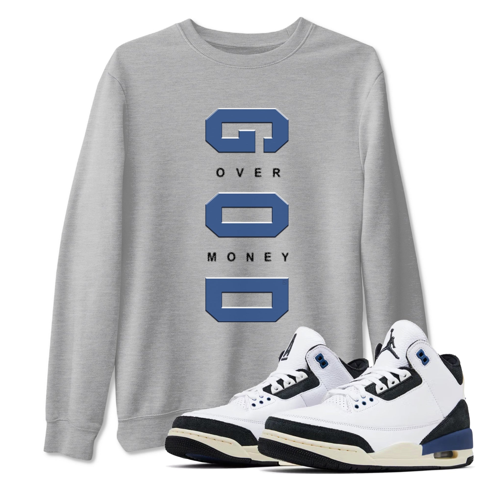 God Over Money Sneaker Tees - Air Jordan 3 A Ma Maniere x Diffused Blue
