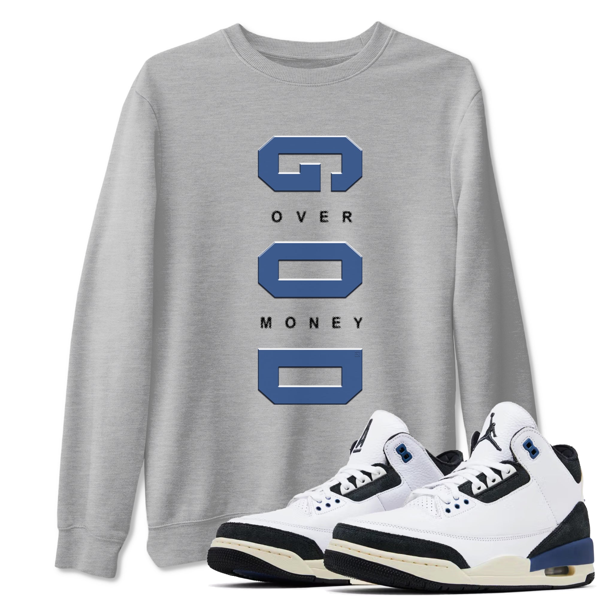God Over Money Sneaker Tees - Air Jordan 3 A Ma Maniere x Diffused Blue