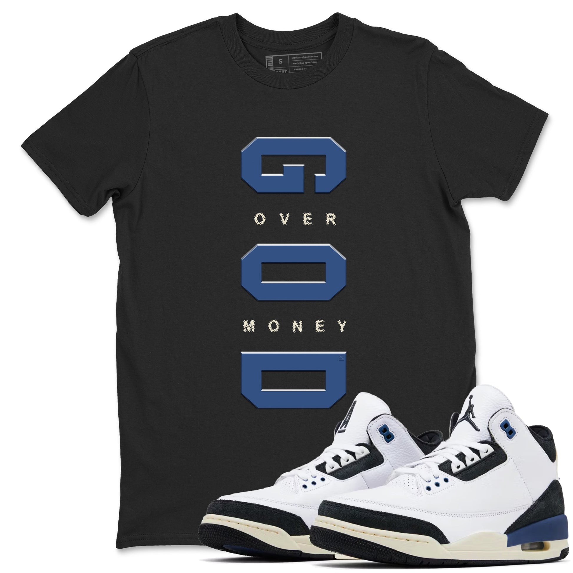 God Over Money Sneaker Tees - Air Jordan 3 A Ma Maniere x Diffused Blue