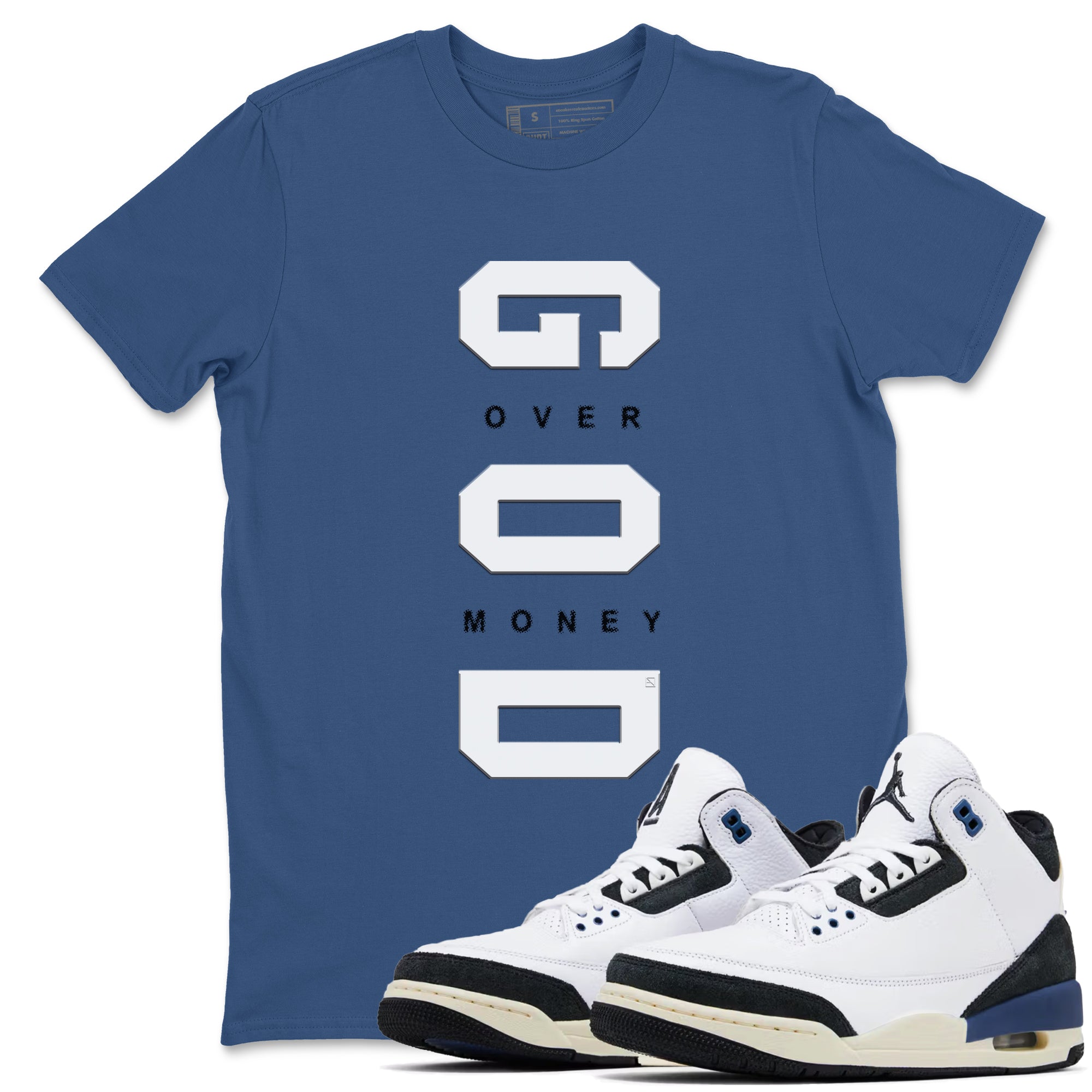 God Over Money Sneaker Tees - Air Jordan 3 A Ma Maniere x Diffused Blue