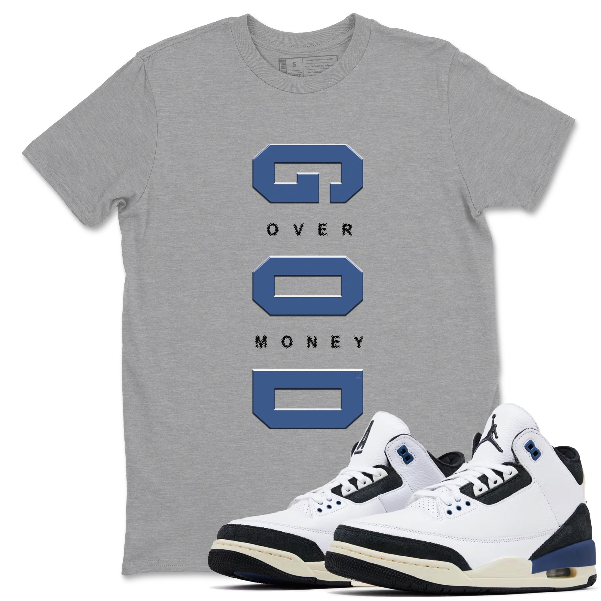 God Over Money Sneaker Tees - Air Jordan 3 A Ma Maniere x Diffused Blue