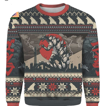 Godzilla Christmas Believe Xmas Ugly Christmas 3D Sweater ? Usalast