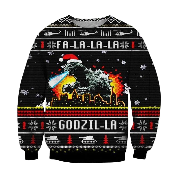 Godzilla Fa La La La La King Of Monster Godzilla Gojira 3d Ugly Christmas Sweater ? Usalast