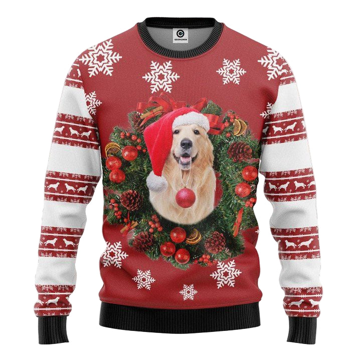 Golden Retriever Christmas Wreath Christmas Sweater ? Usalast