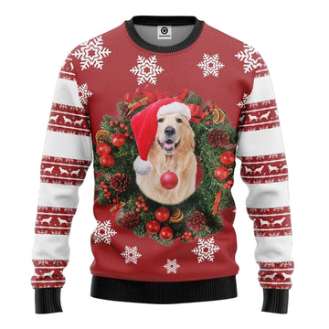 Golden Retriever Christmas Wreath Christmas Sweater ? Usalast