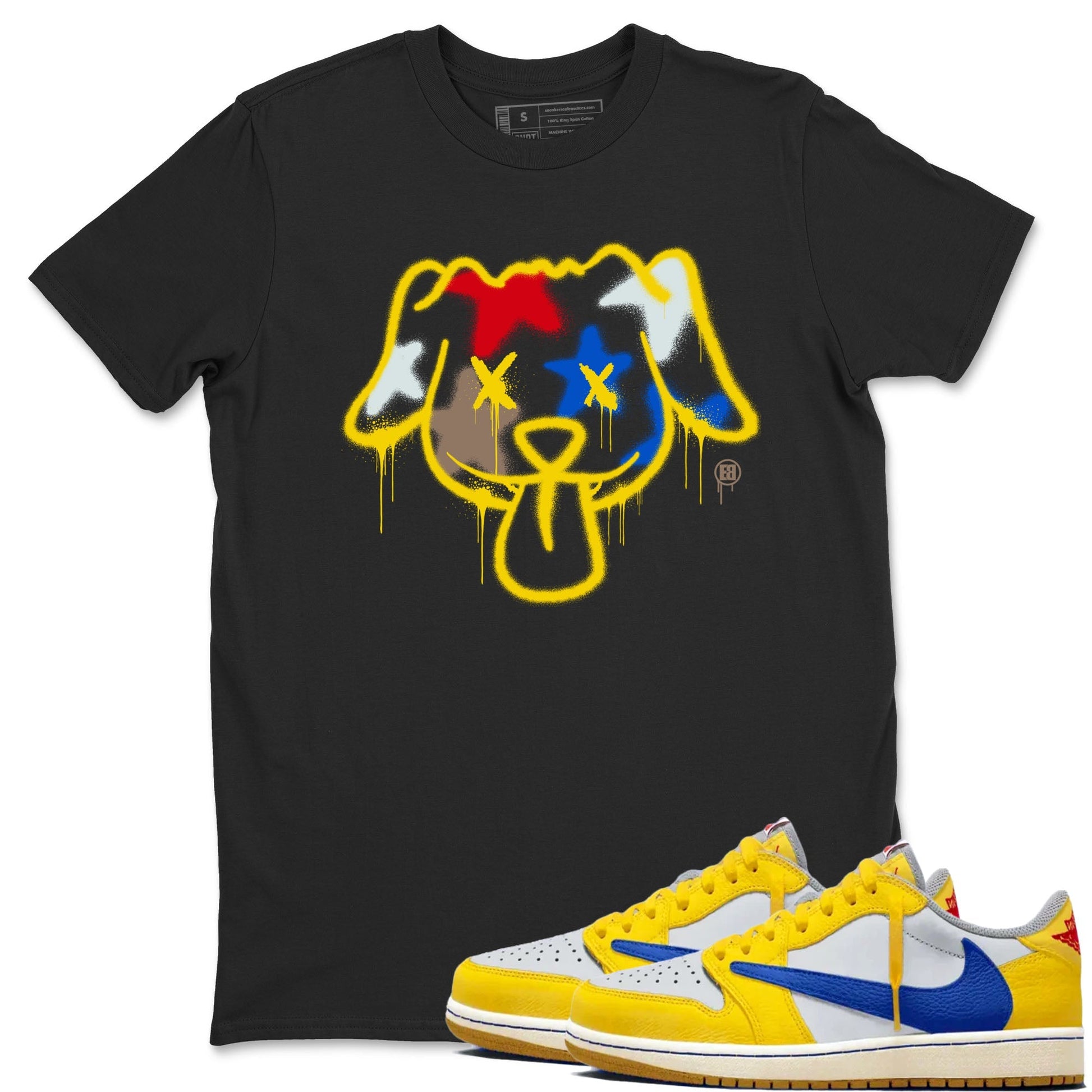 Graffiti Dog Sneaker Tees - Air Jordan 1 Travis Scott Canary