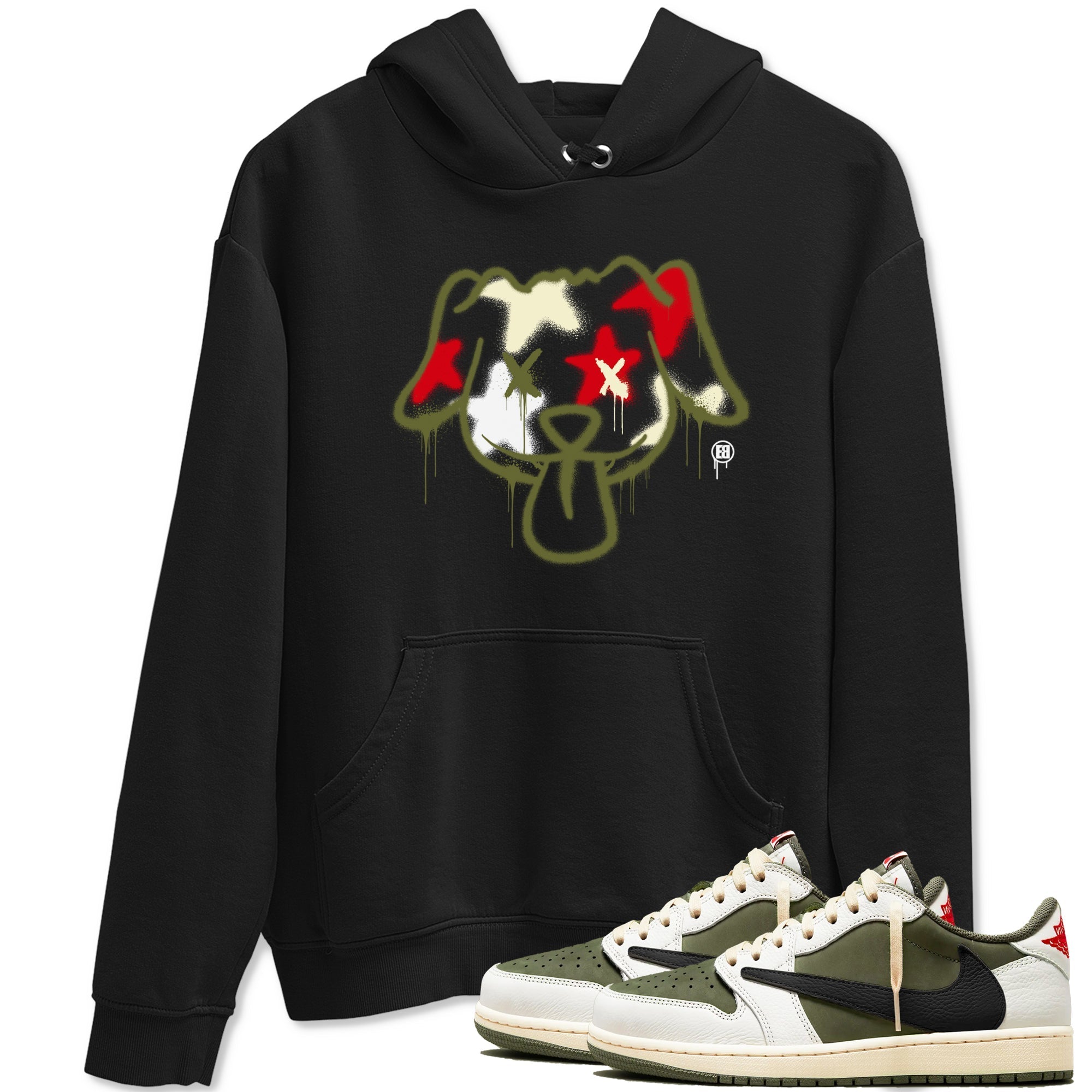 Graffiti Dog Sneaker Tees - Air Jordan 1 Travis Scott Medium Olive