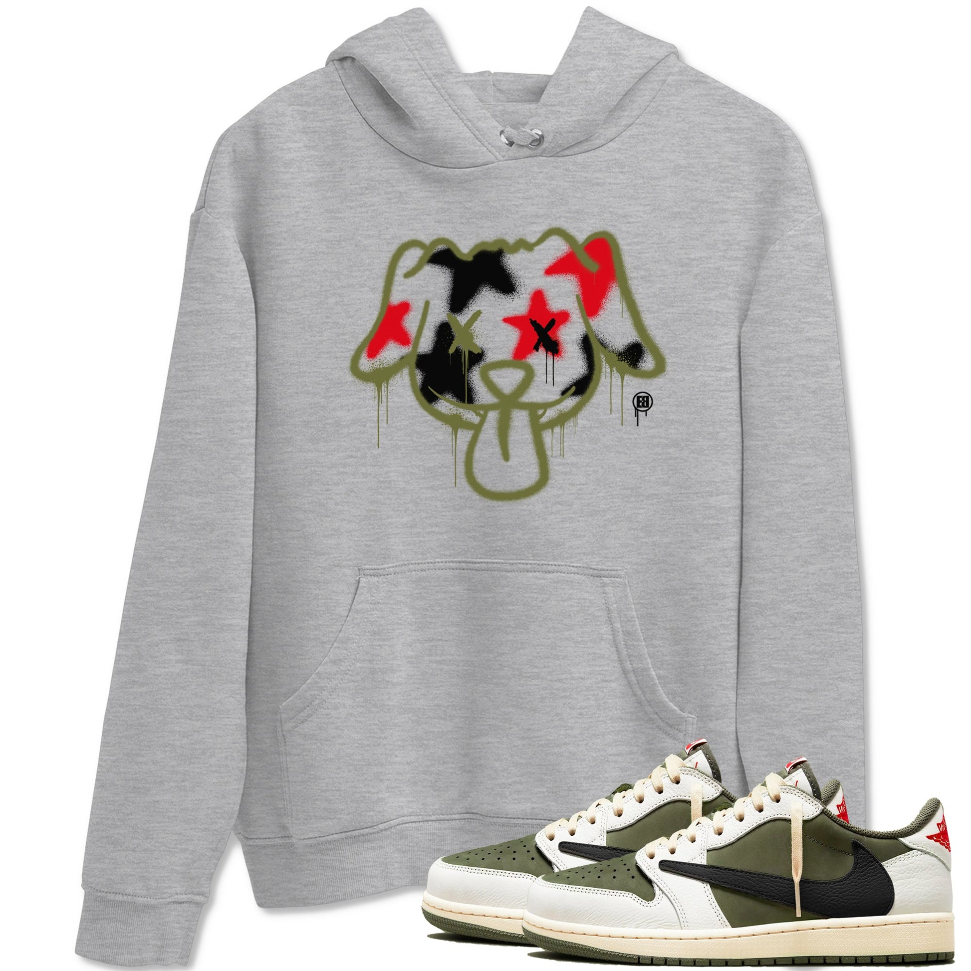 Graffiti Dog Sneaker Tees - Air Jordan 1 Travis Scott Medium Olive