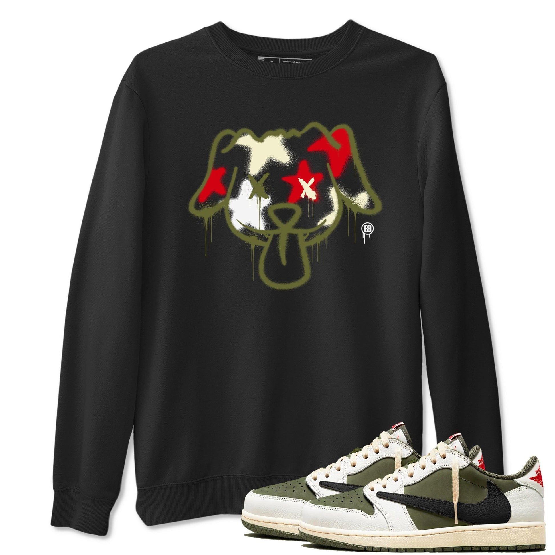Graffiti Dog Sneaker Tees - Air Jordan 1 Travis Scott Medium Olive