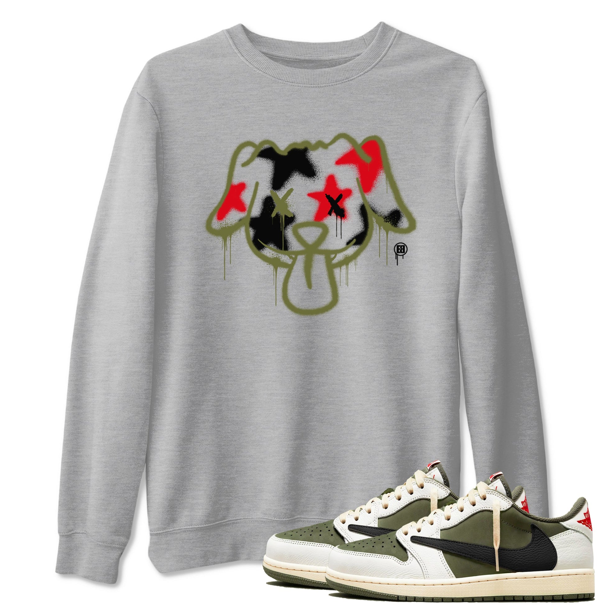 Graffiti Dog Sneaker Tees - Air Jordan 1 Travis Scott Medium Olive