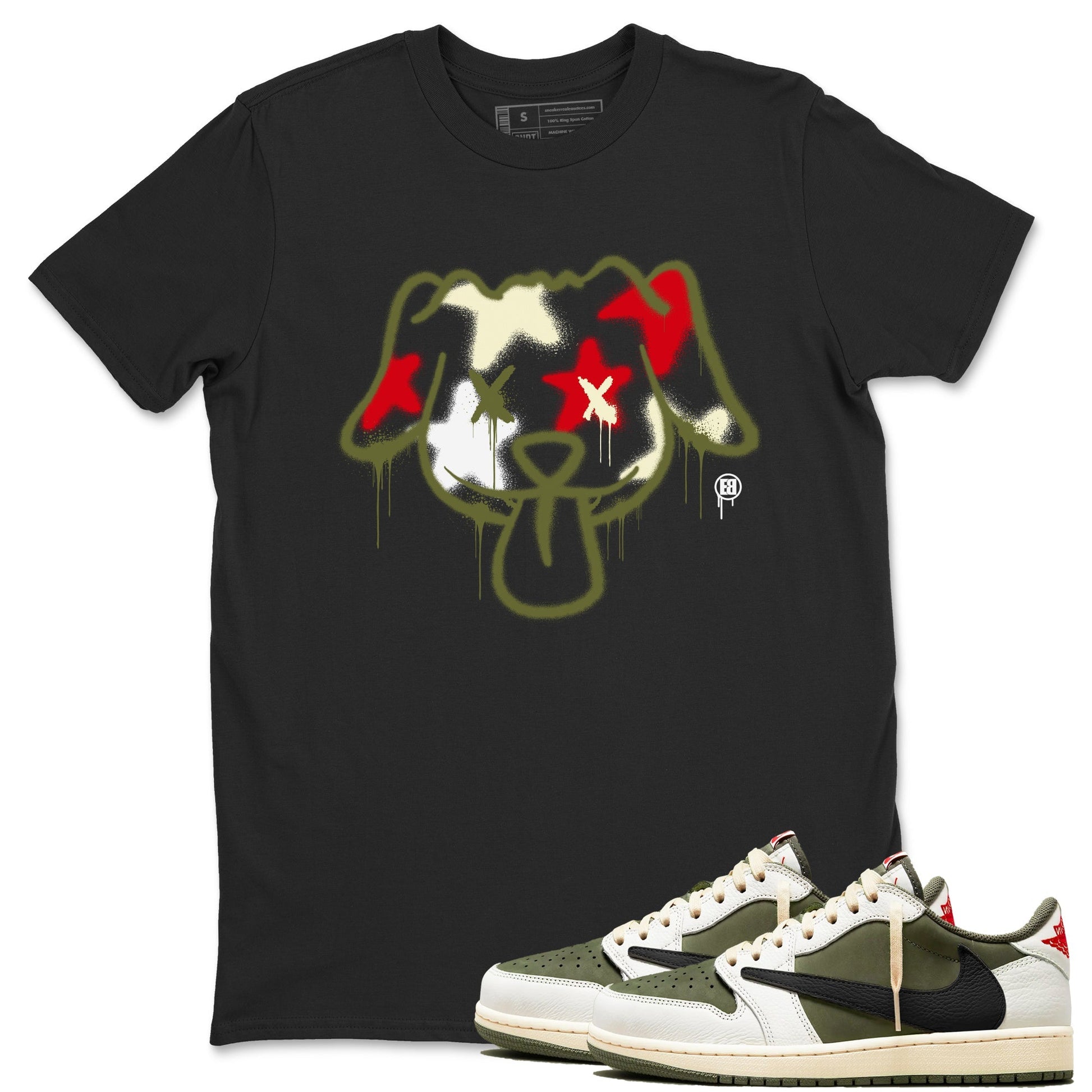 Graffiti Dog Sneaker Tees - Air Jordan 1 Travis Scott Medium Olive