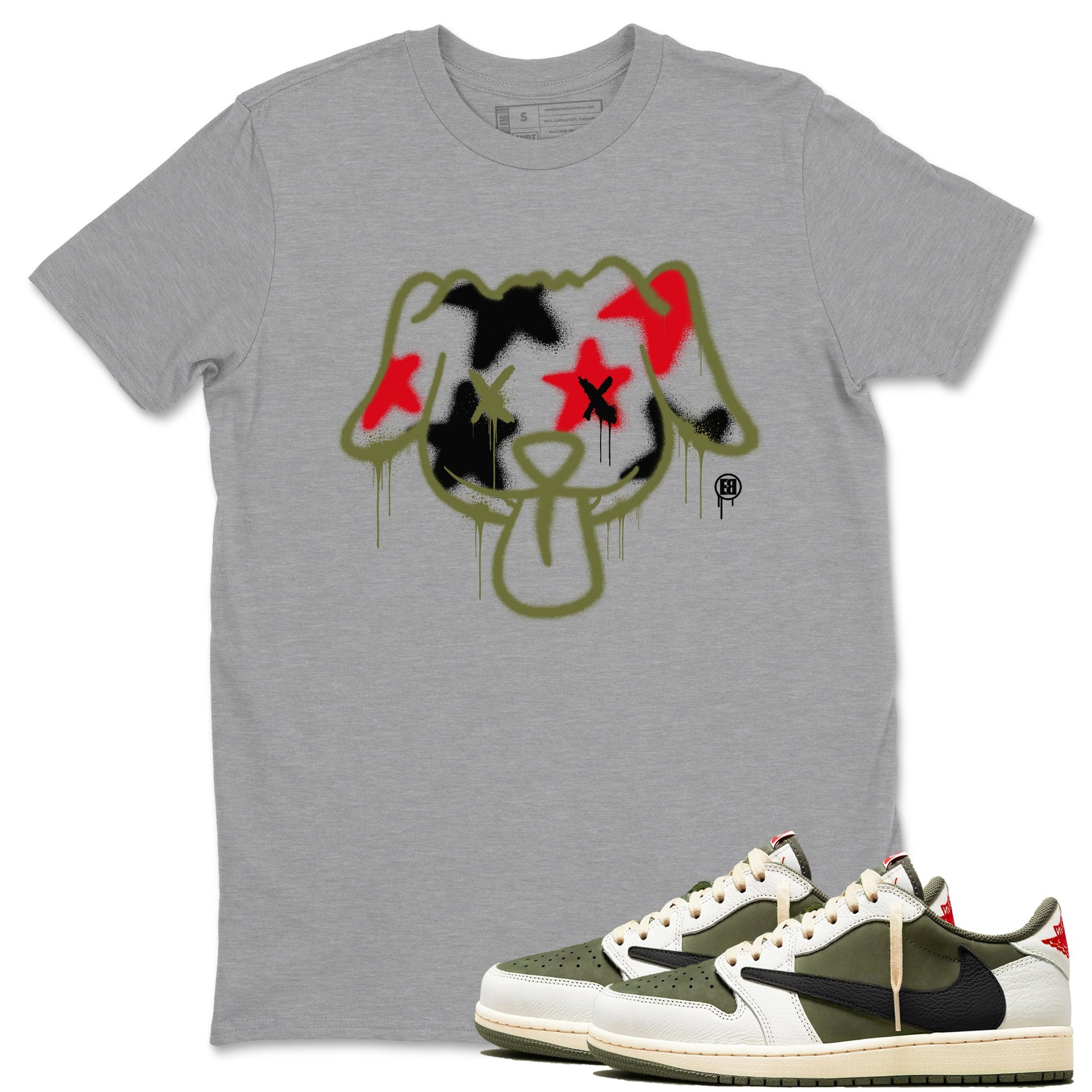 Graffiti Dog Sneaker Tees - Air Jordan 1 Travis Scott Medium Olive